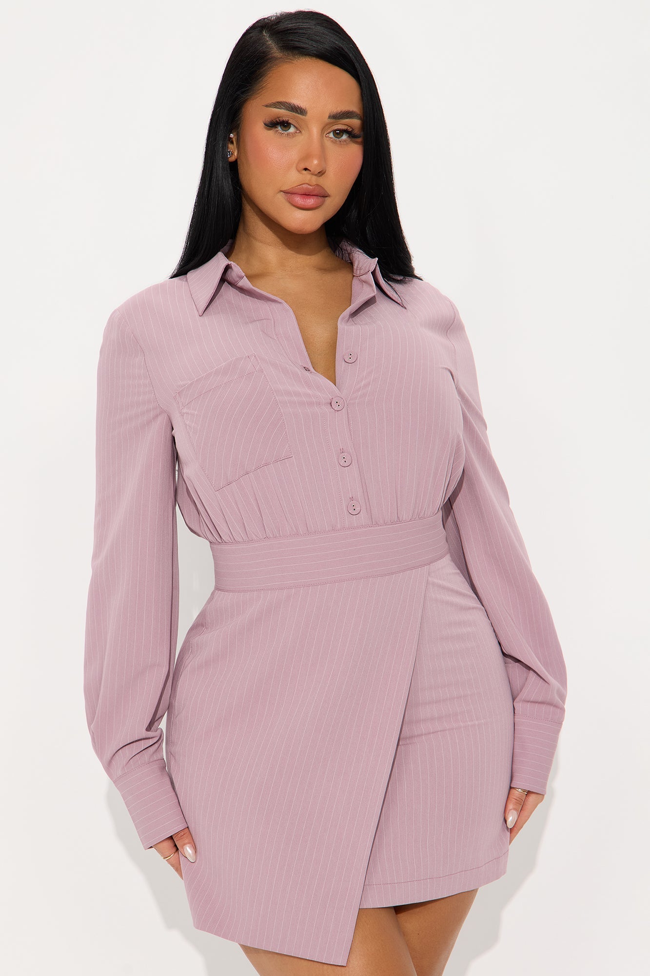 Full Schedule Pinstripe Mini Dress - Mauve