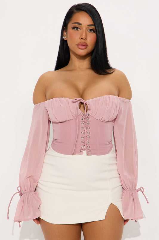 Shore Line Off Shoulder Chiffon Top - Mauve
