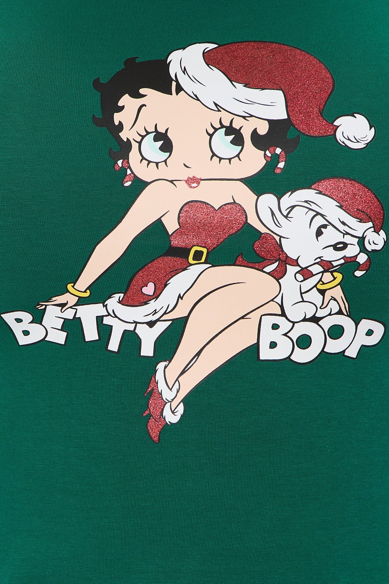 Betty Boop Holiday Glitter Long Sleeve Baby Tee - Green
