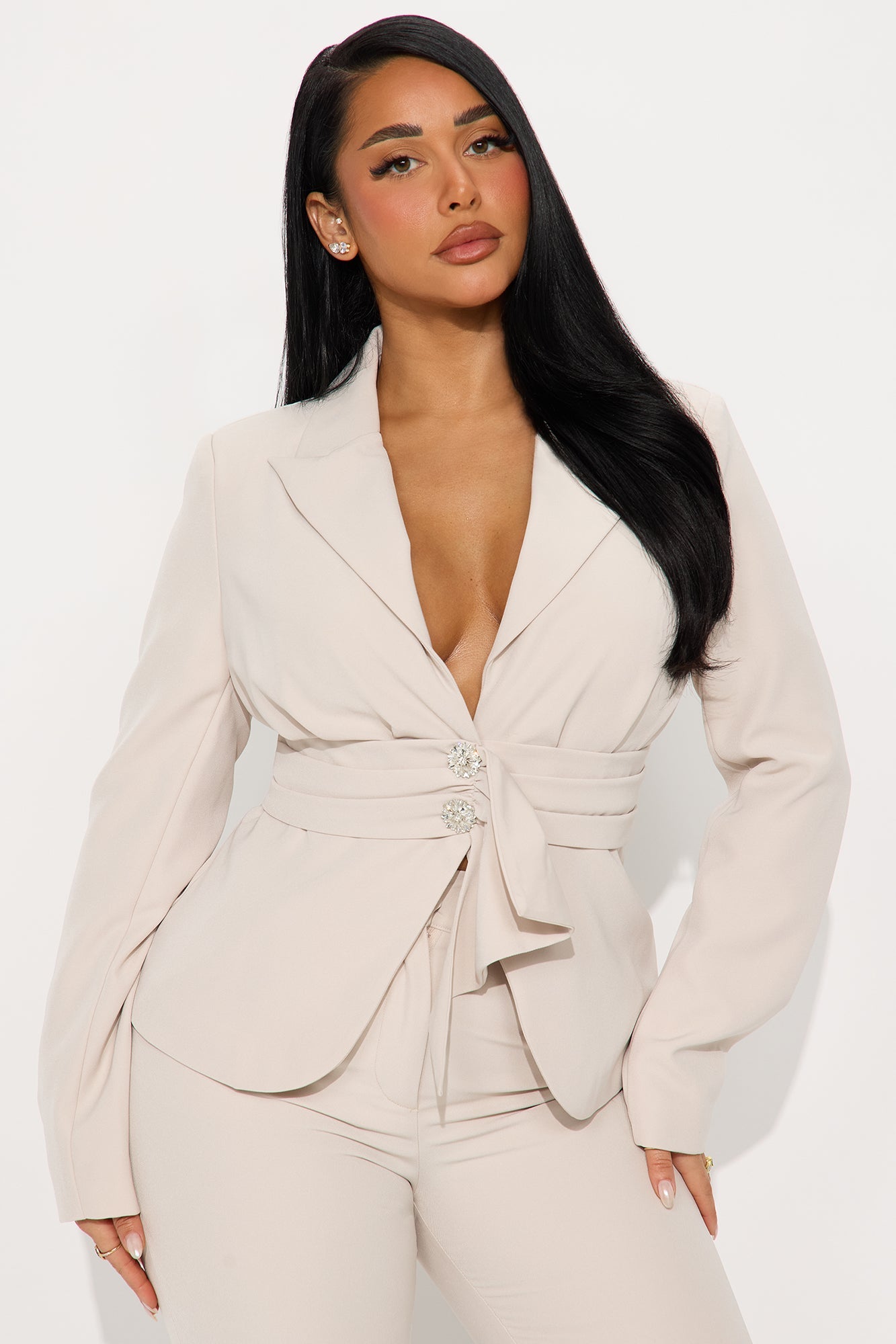 Alina Blazer Pant Set - Beige