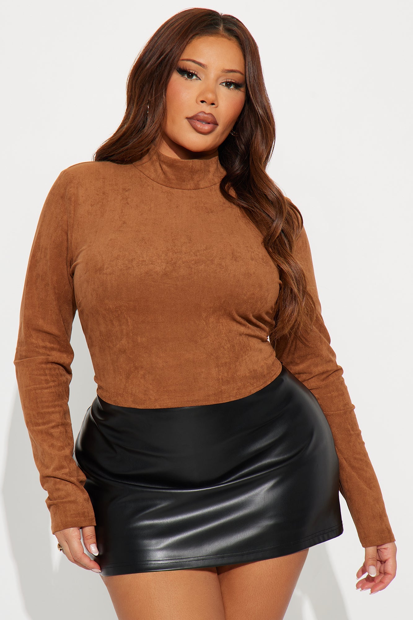 Bag Secured Faux Suede Top - Camel