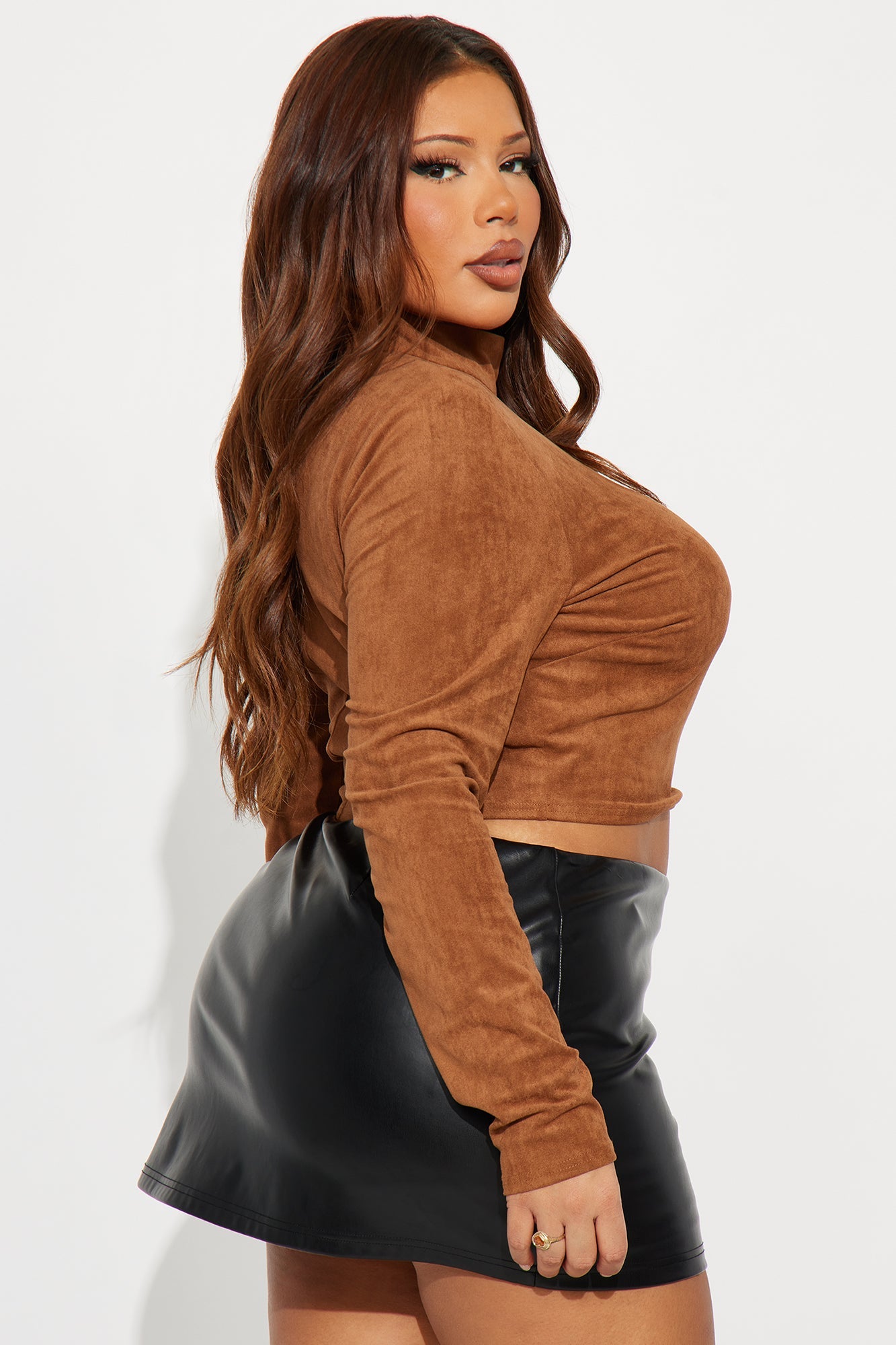 Bag Secured Faux Suede Top - Camel