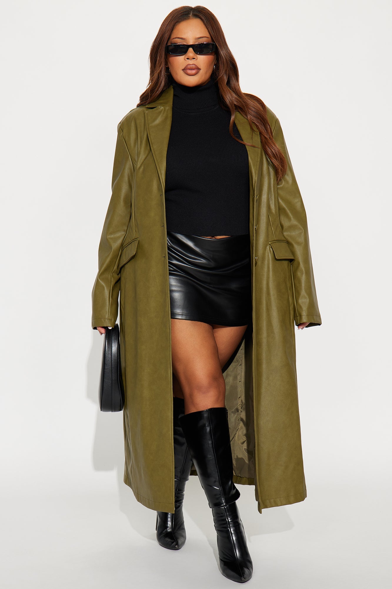 Taking Up Space Faux Leather Coat - Olive