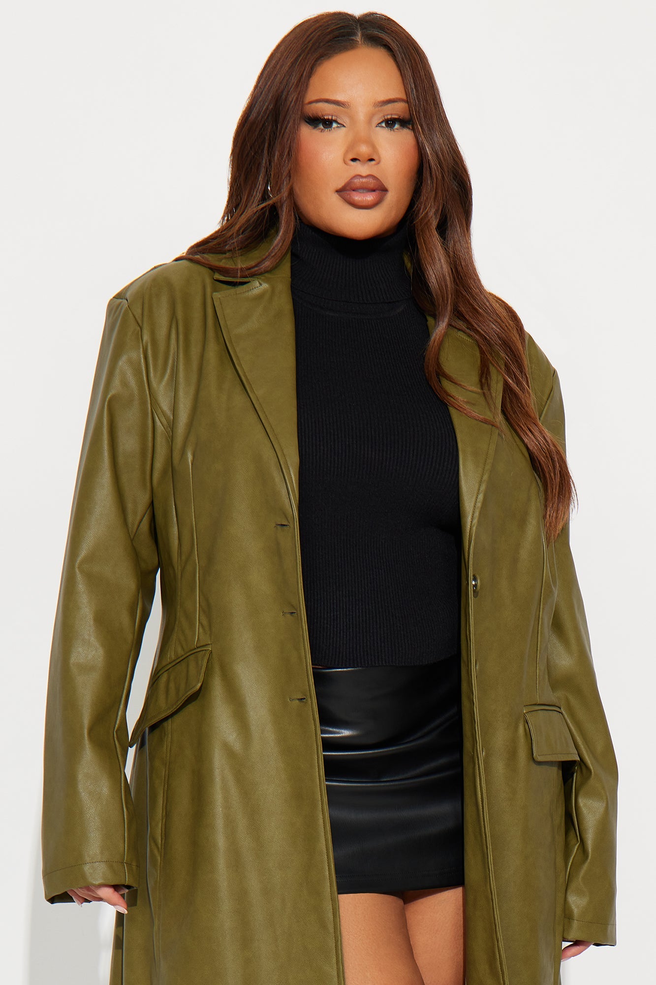 Taking Up Space Faux Leather Coat - Olive