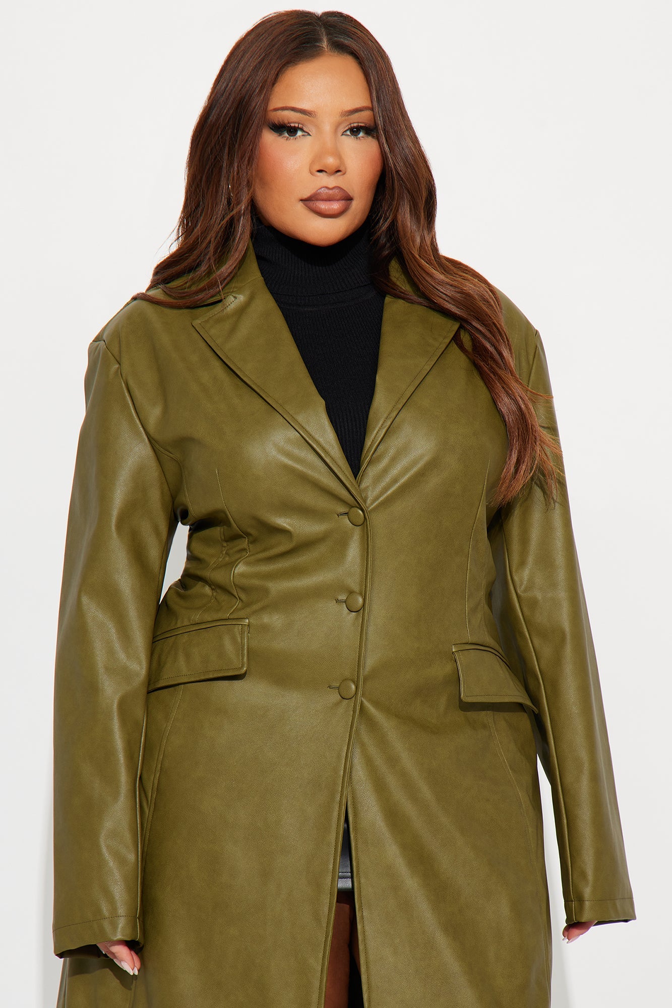 Taking Up Space Faux Leather Coat - Olive