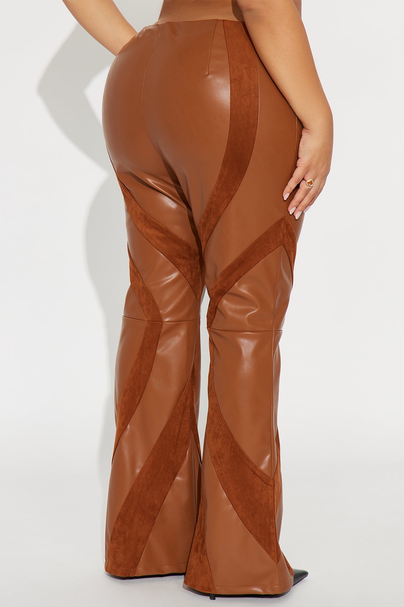 Cause A Riot Faux Leather Flare Pant 32″ - Brown