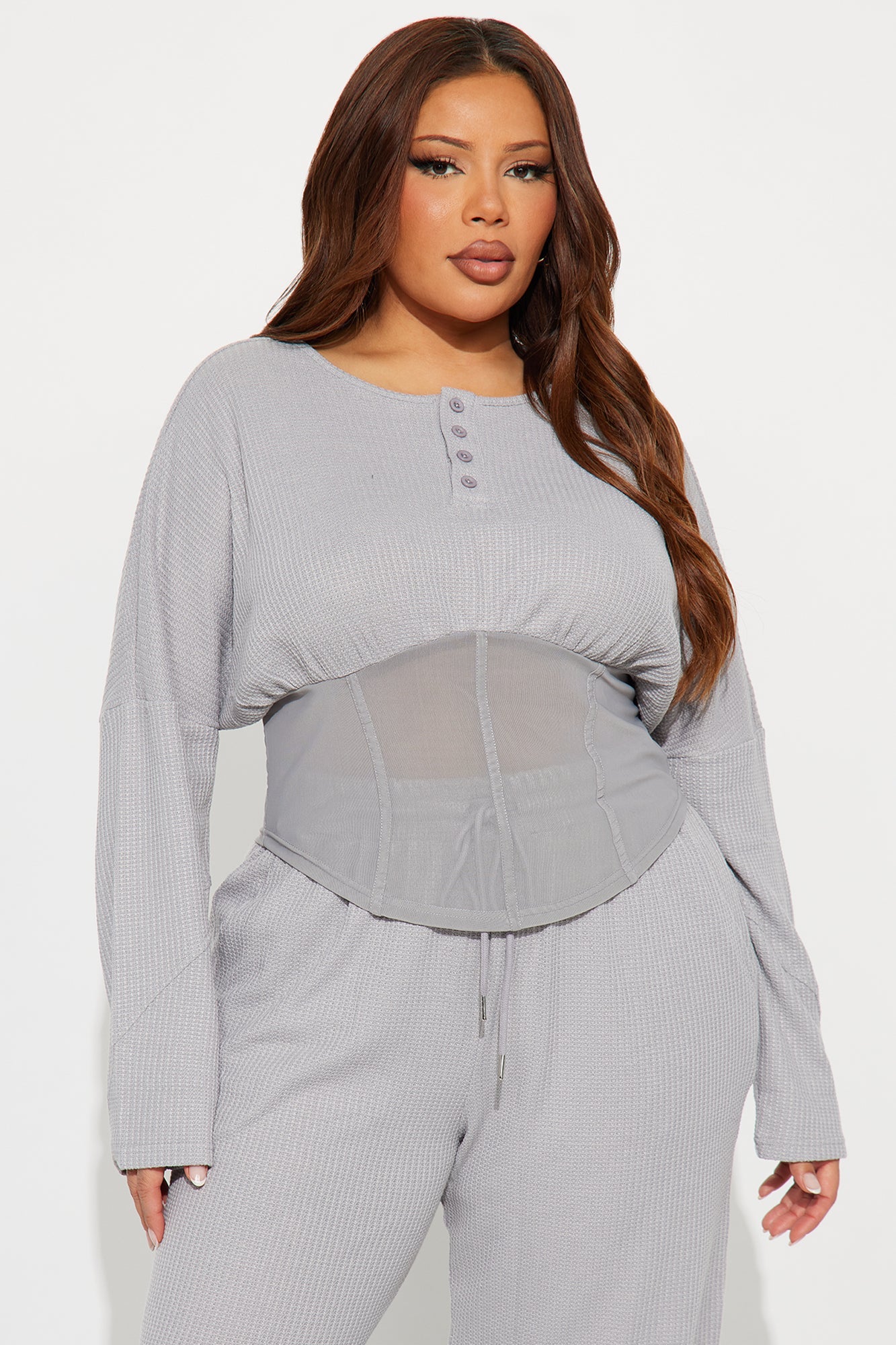 Misha Corset Waist Thermal Pant Set - Grey