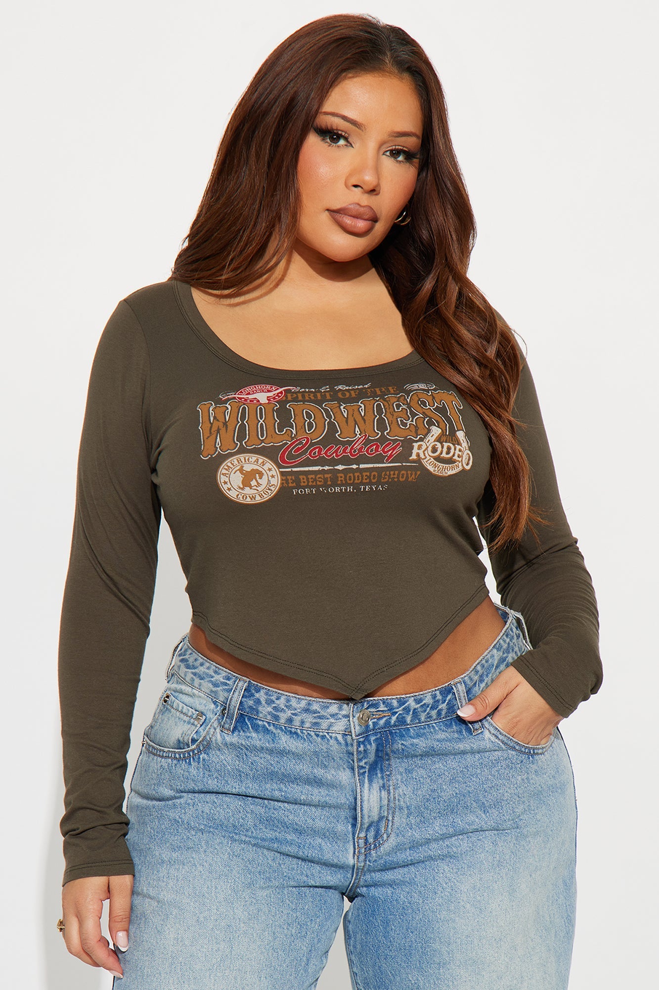Spirit Of The Wild Wild West Long Sleeve Top - Olive