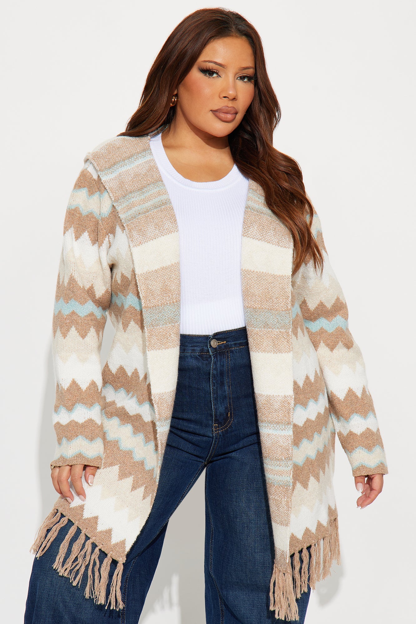 In Love with The Fringe Life Cardigan - Mocha/combo