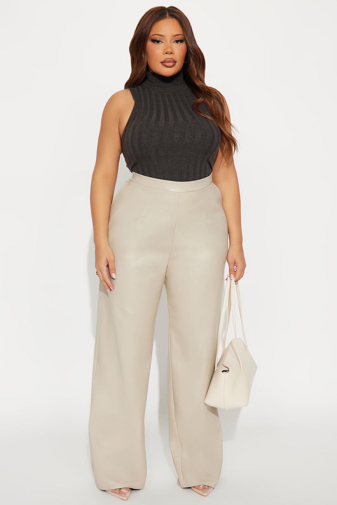 No Small Talk Faux Leather Straight Leg Pant 32″ - Bone