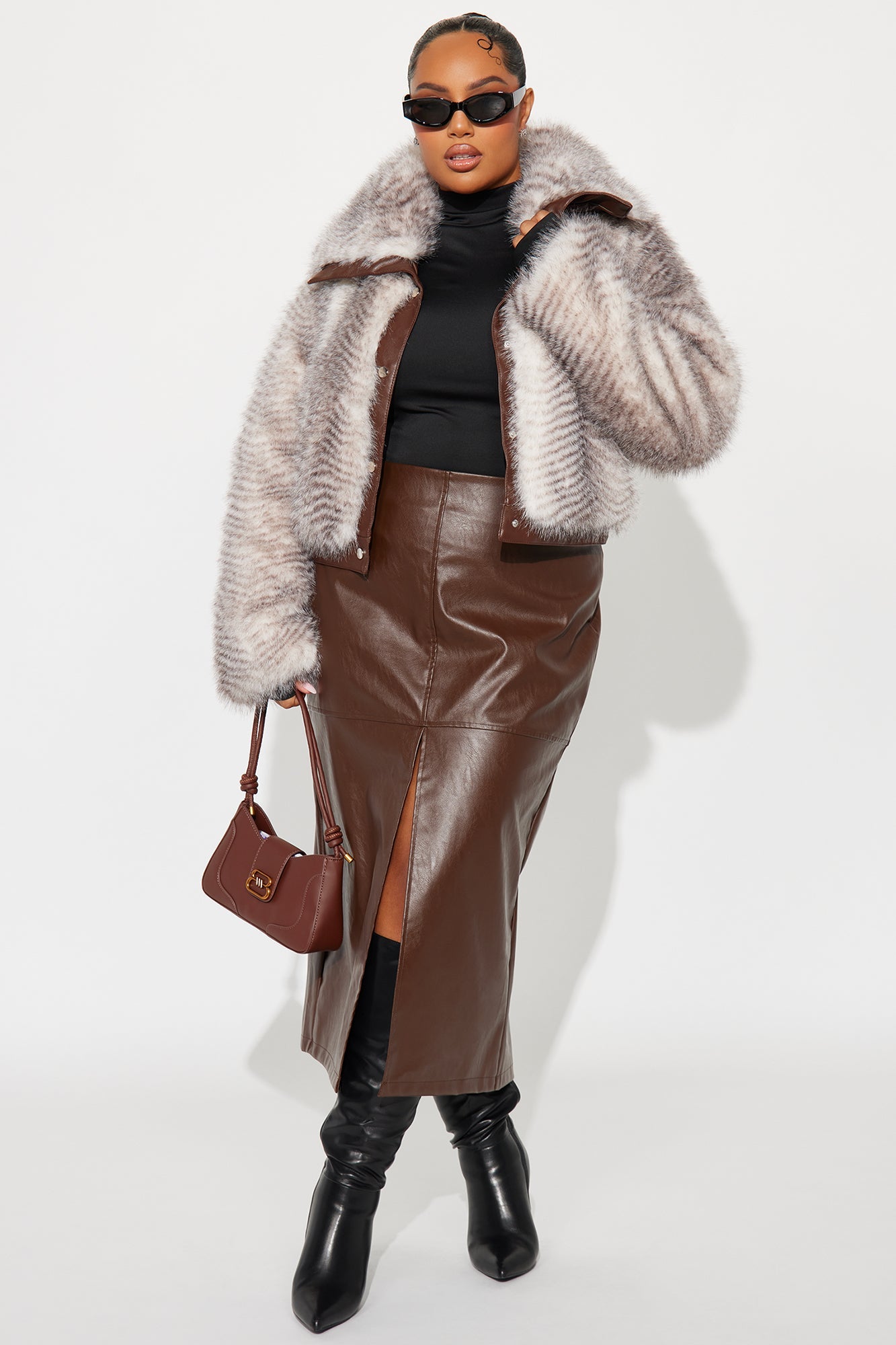 Femme Fatality Animal Print Faux Fur Coat - Brown/combo