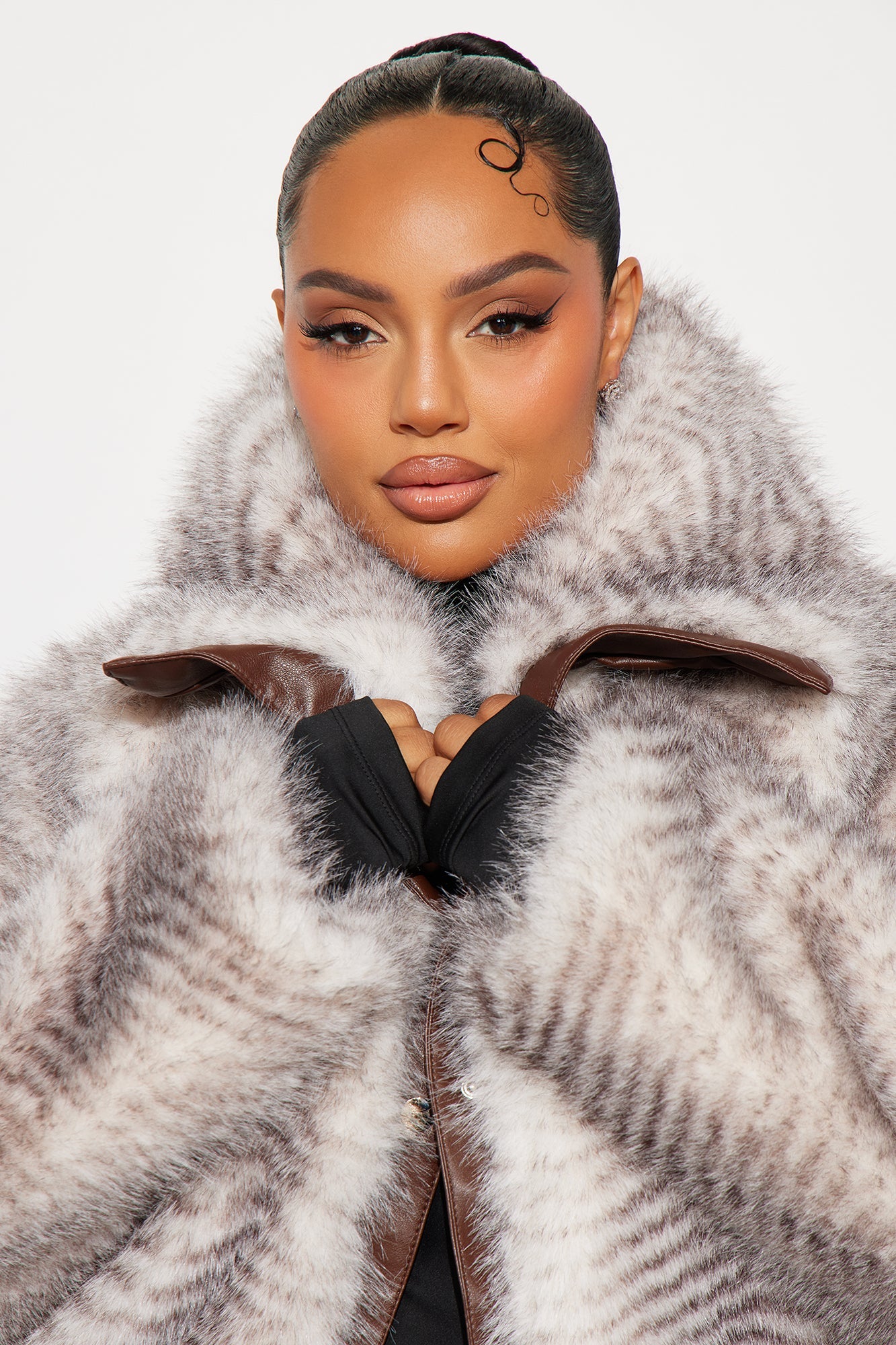 Femme Fatality Animal Print Faux Fur Coat - Brown/combo