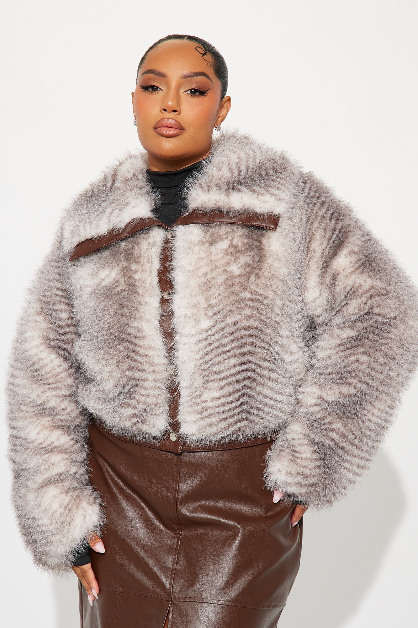 Femme Fatality Animal Print Faux Fur Coat - Brown/combo