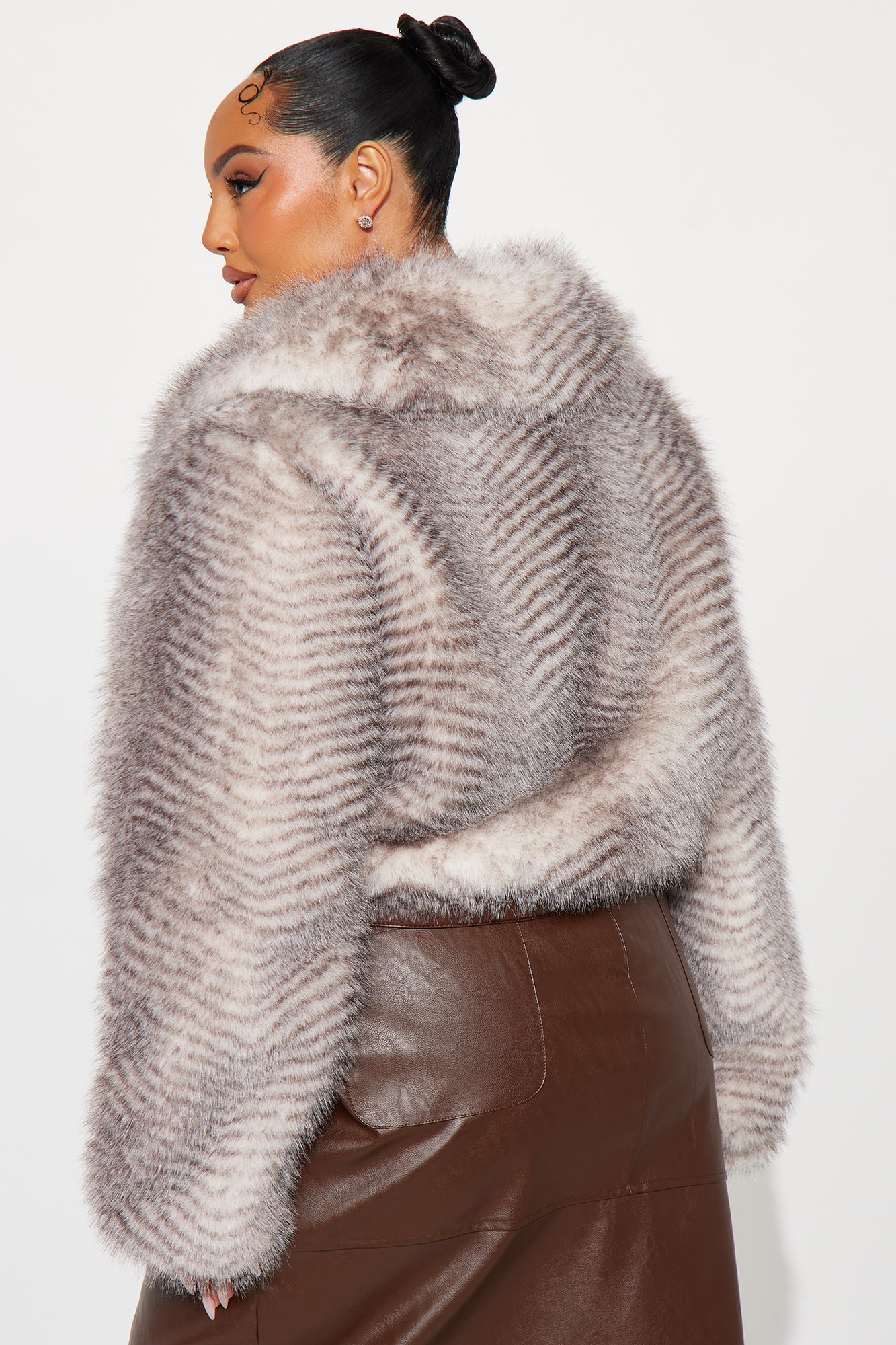 Femme Fatality Animal Print Faux Fur Coat - Brown/combo