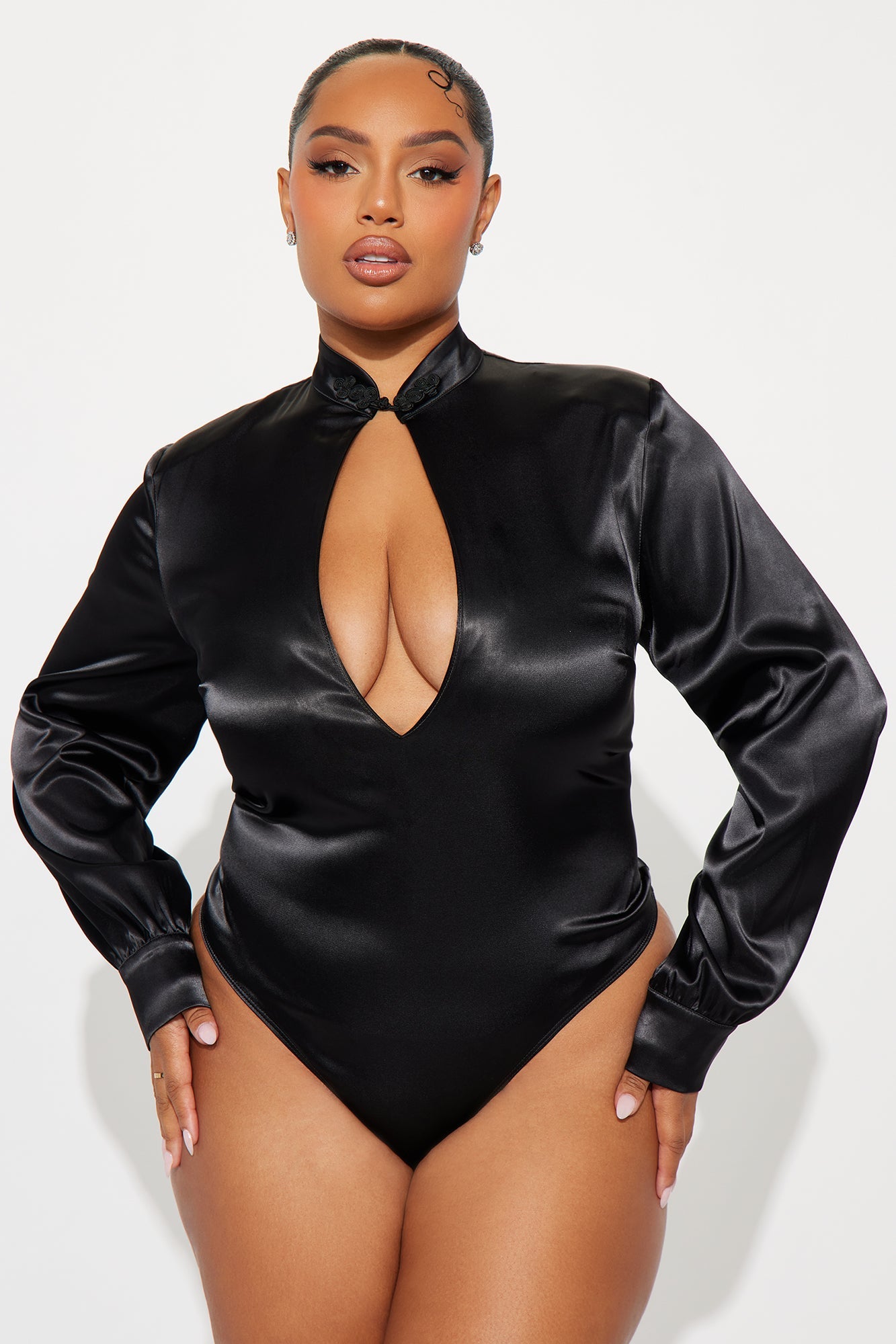 Run The Party Satin Bodysuit - Black