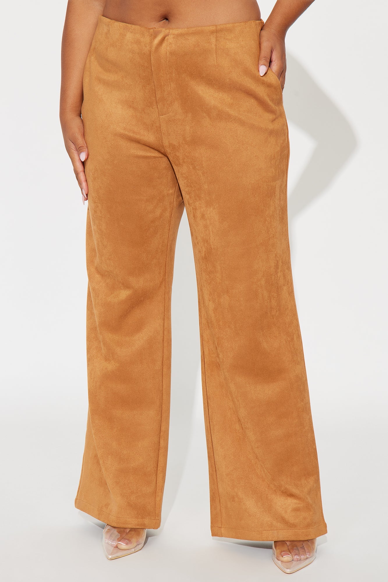 Retro Haze Faux Suede Wide Leg Pant 32″ - Camel