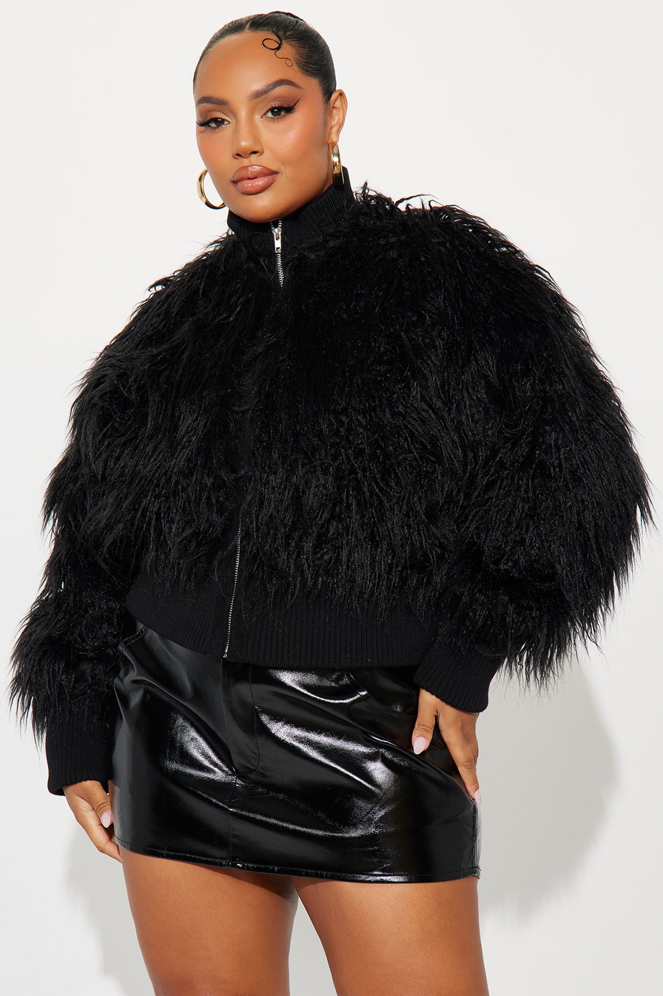 Sienna Shaggy Faux Fur Jacket - Black