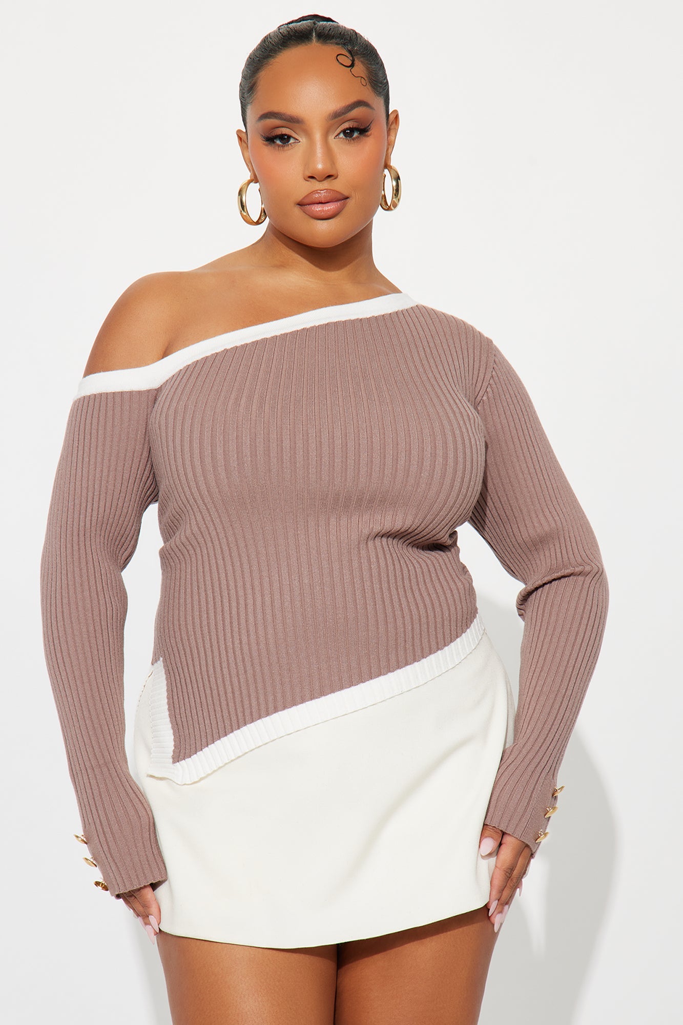 Katelyn Contrast Sweater Top - Mocha/combo