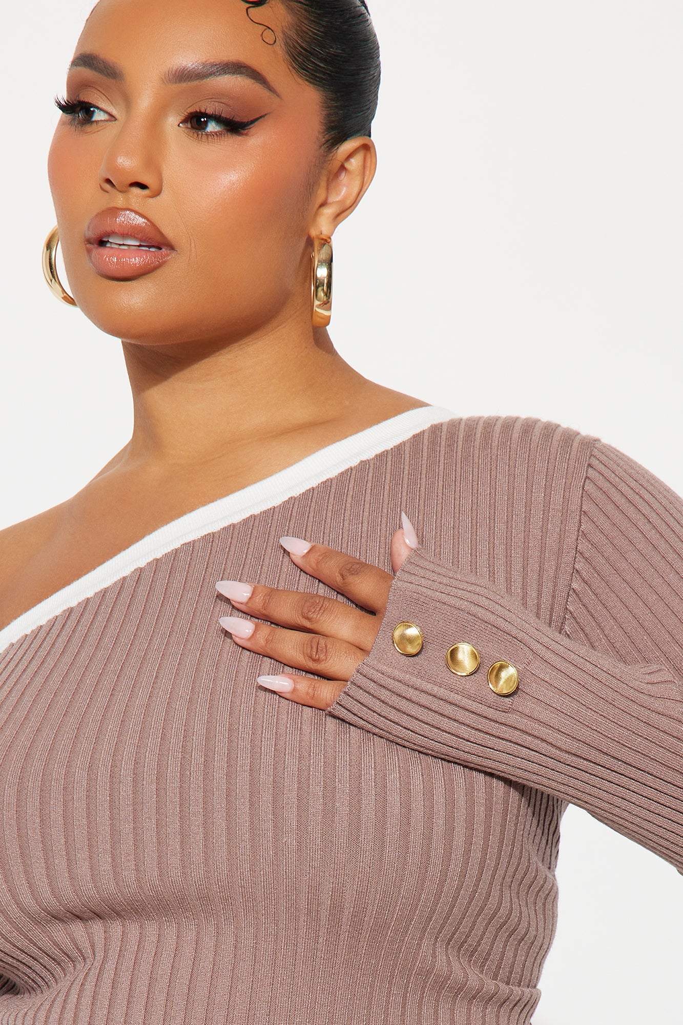 Katelyn Contrast Sweater Top - Mocha/combo