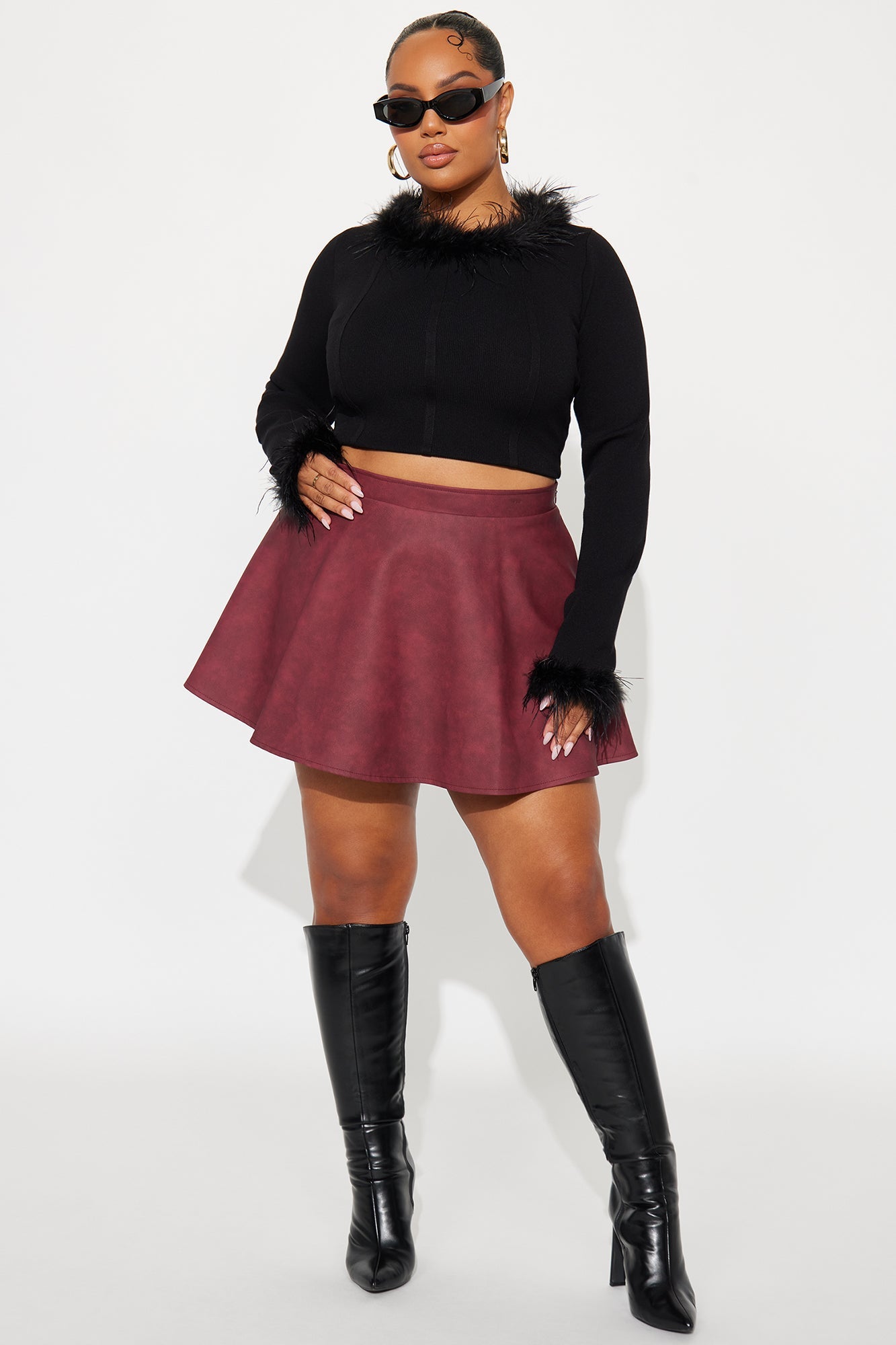 Party For Two Feather Sweater Top - Black