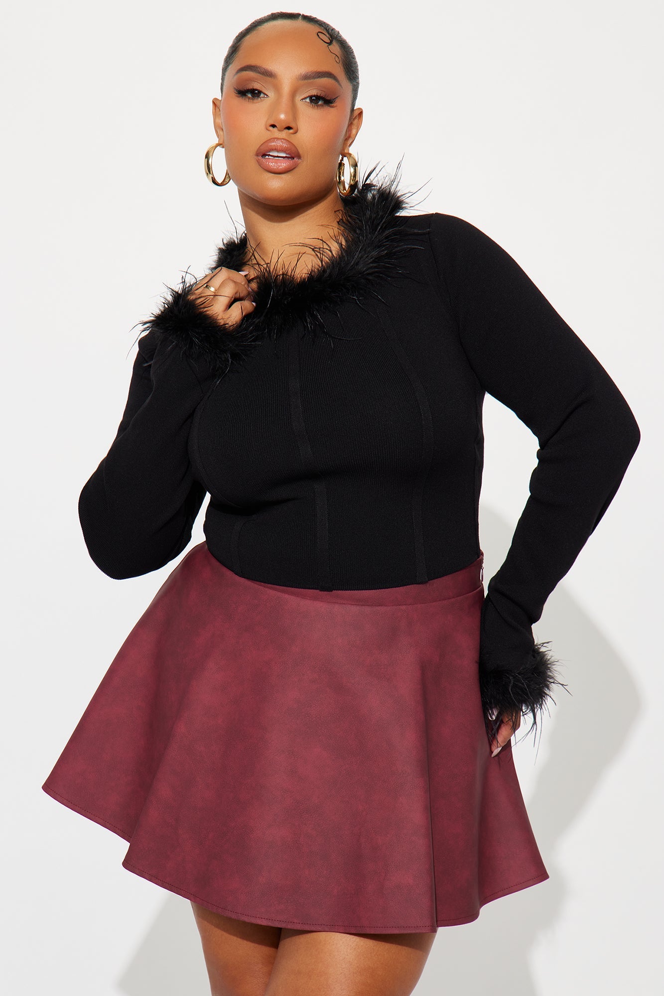 Party For Two Feather Sweater Top - Black