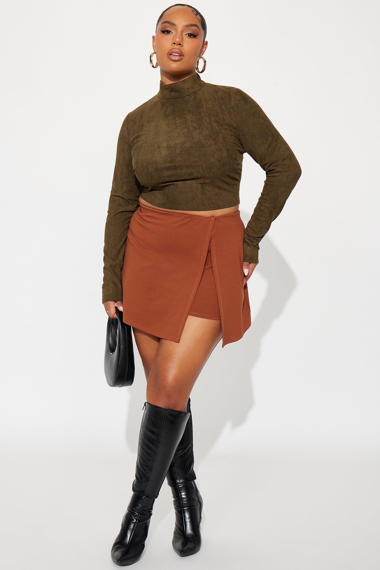 Bag Secured Faux Suede Top - Olive