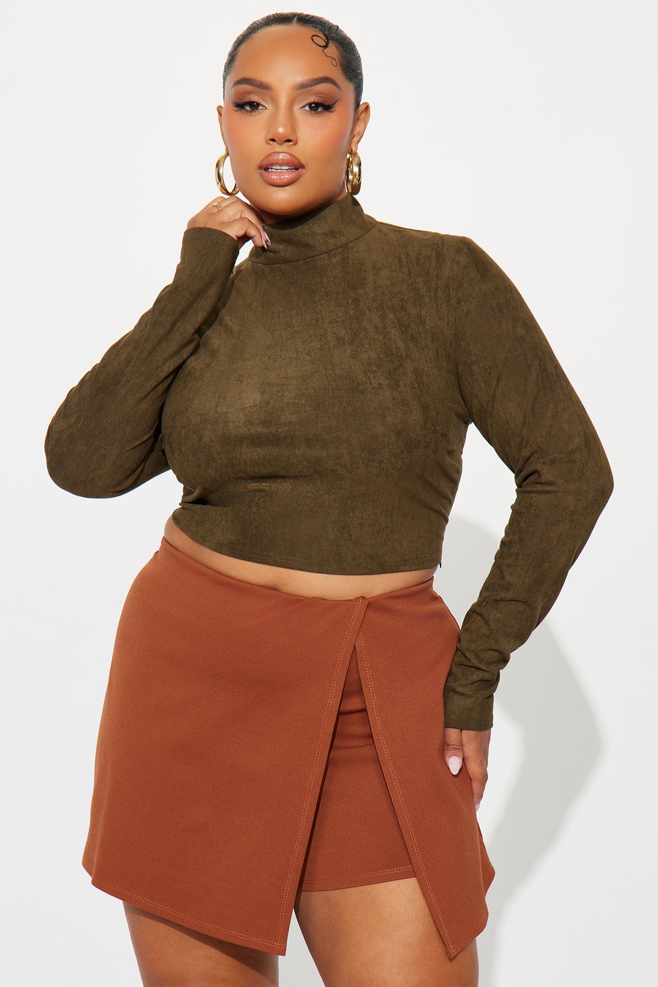 Bag Secured Faux Suede Top - Olive