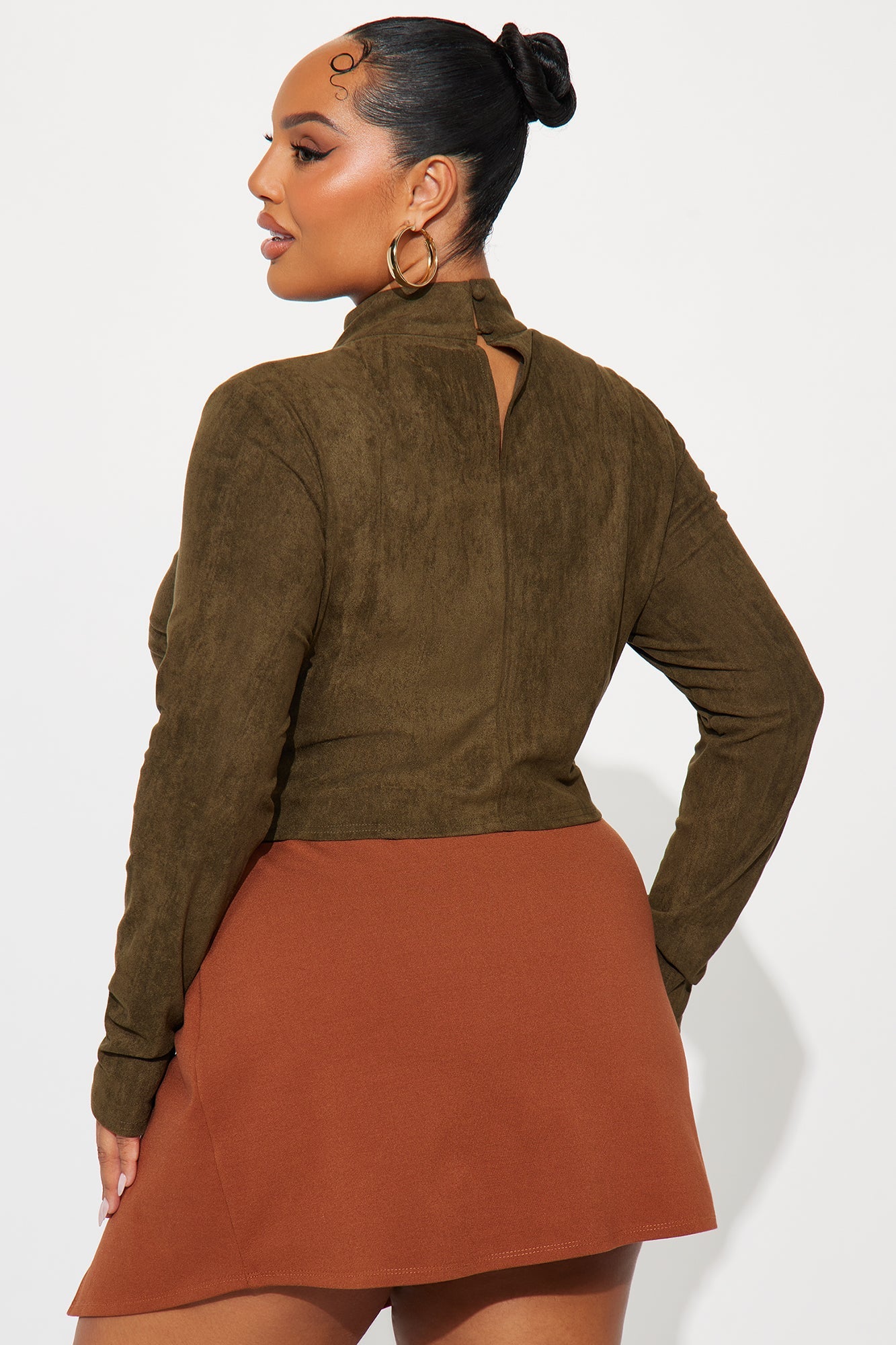 Bag Secured Faux Suede Top - Olive