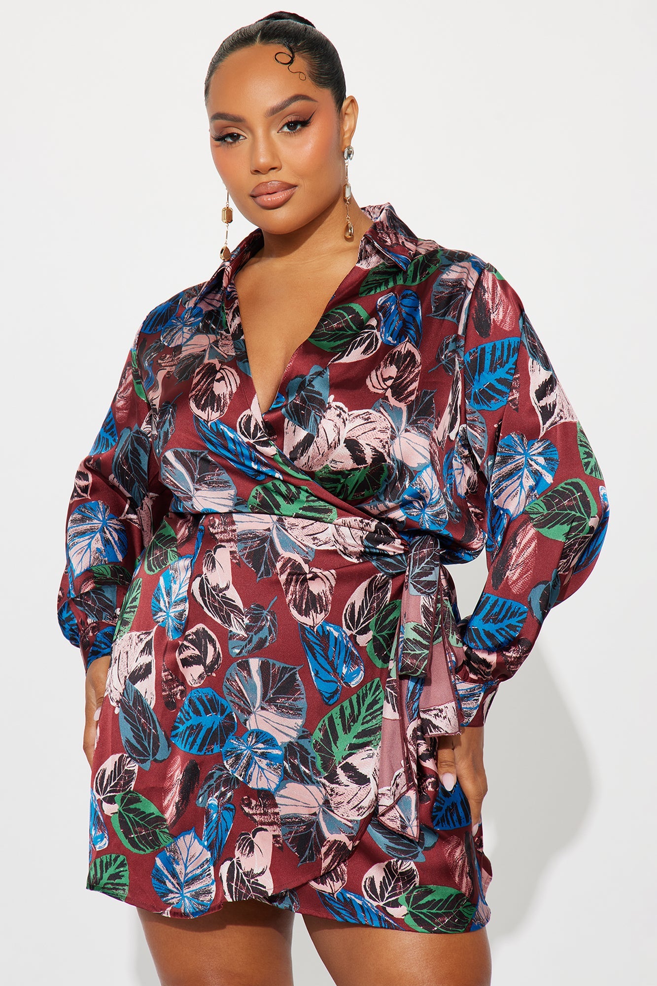 Isolde Satin Mini Dress - Burgundy/combo