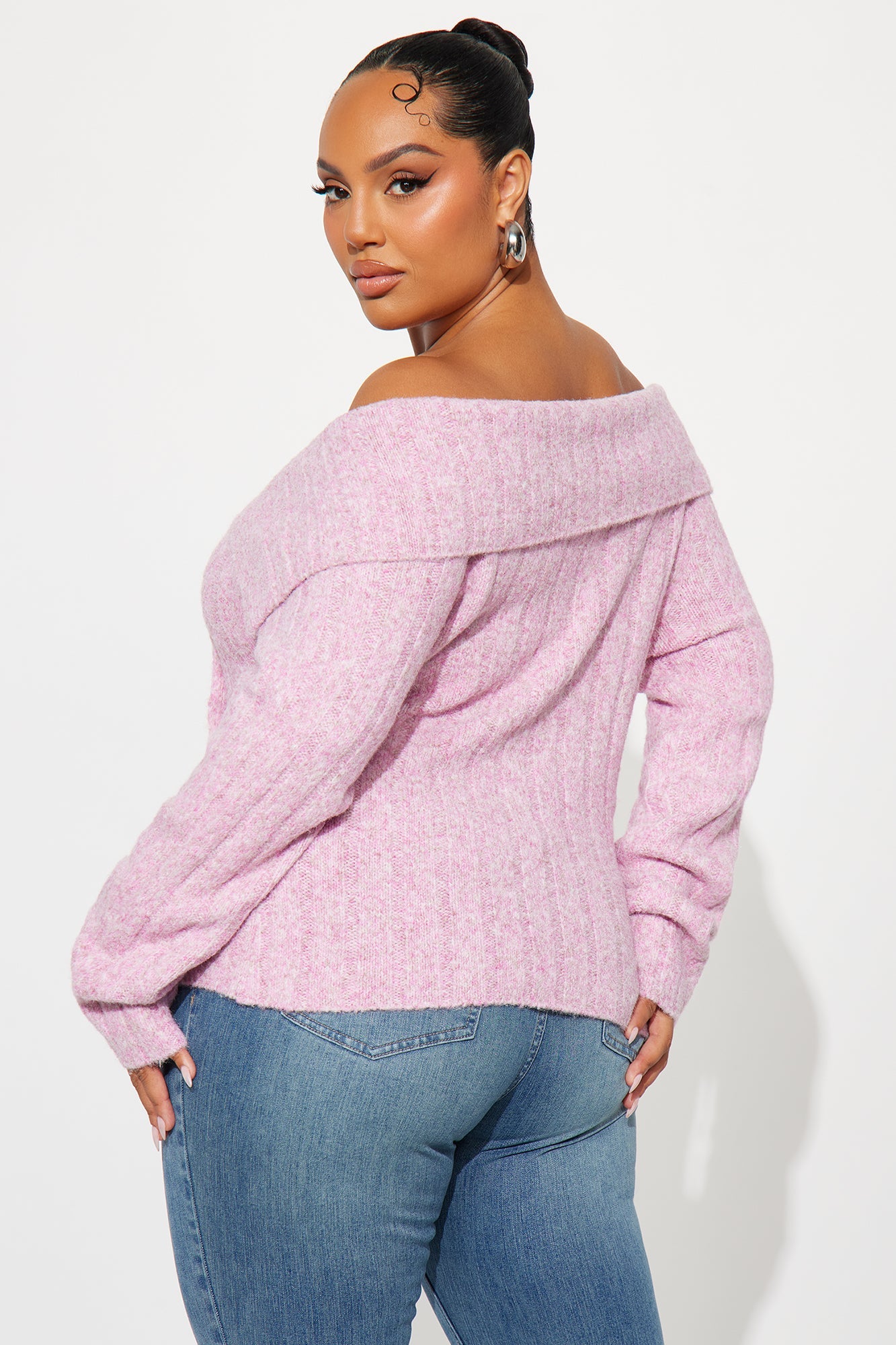 Sassy Soul Off Shoulder Sweater Top - Heather Pink