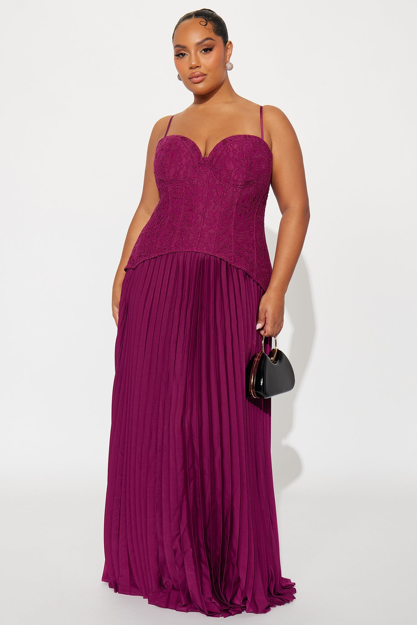 Daniella Lace Corset Pleated Maxi Dress - Plum