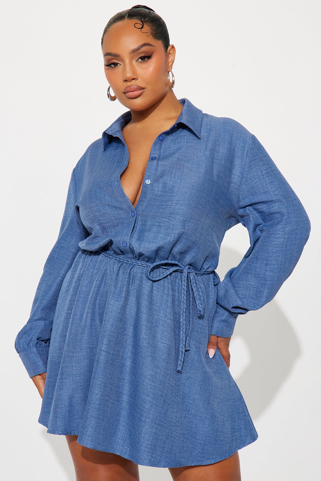 Julia Belted Linen Mini Dress - Denim