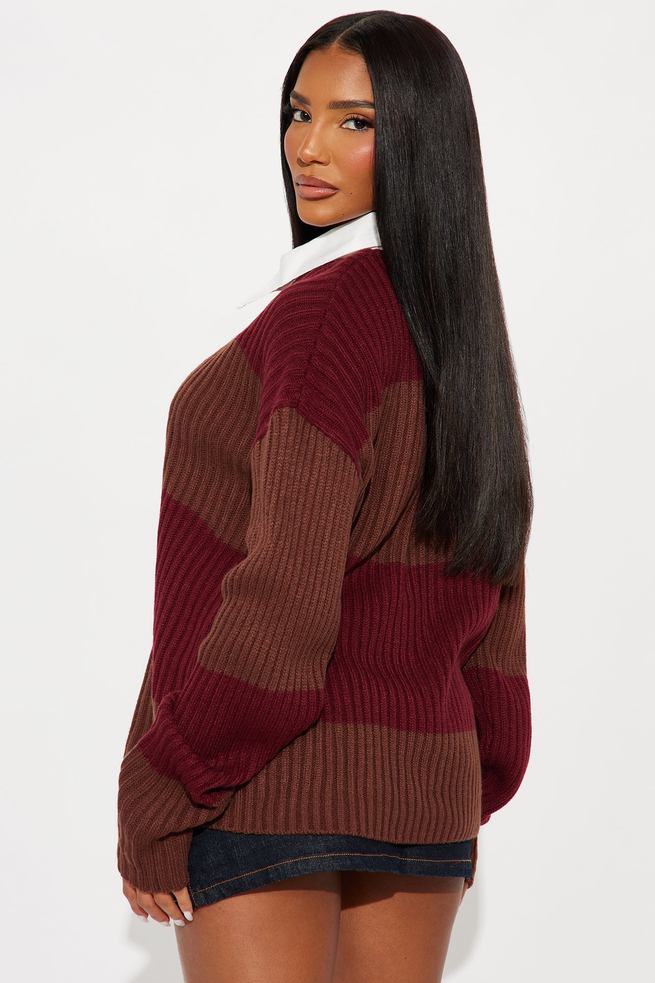 Make You Wonder Rugby Striped Sweater - Brown Combo