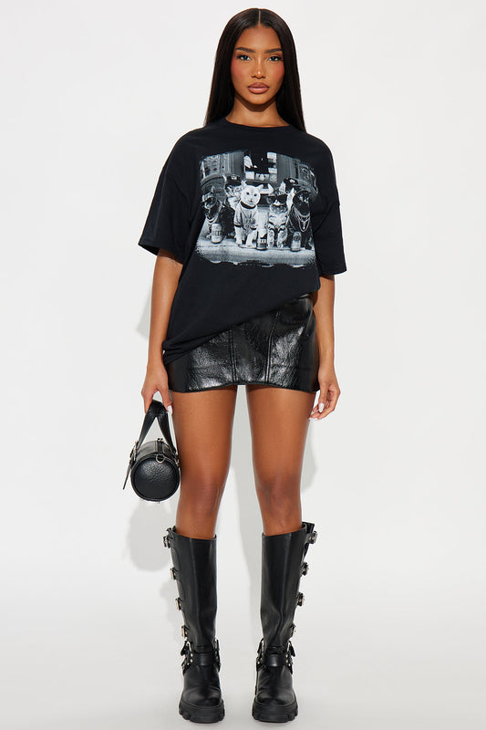 Cat Gang Crew Neck Tee - Black