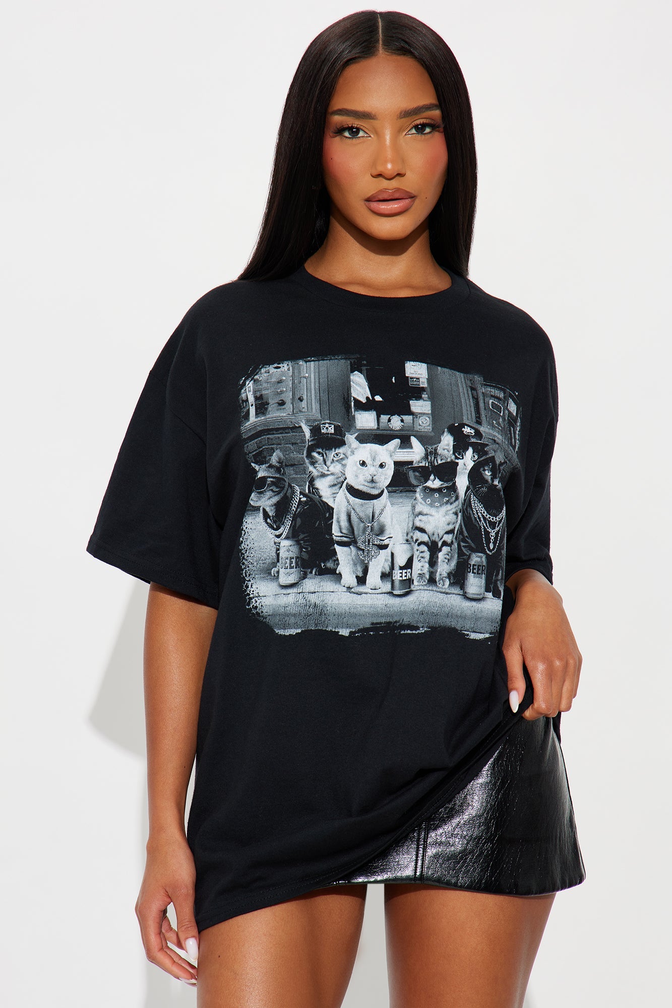 Cat Gang Crew Neck Tee - Black