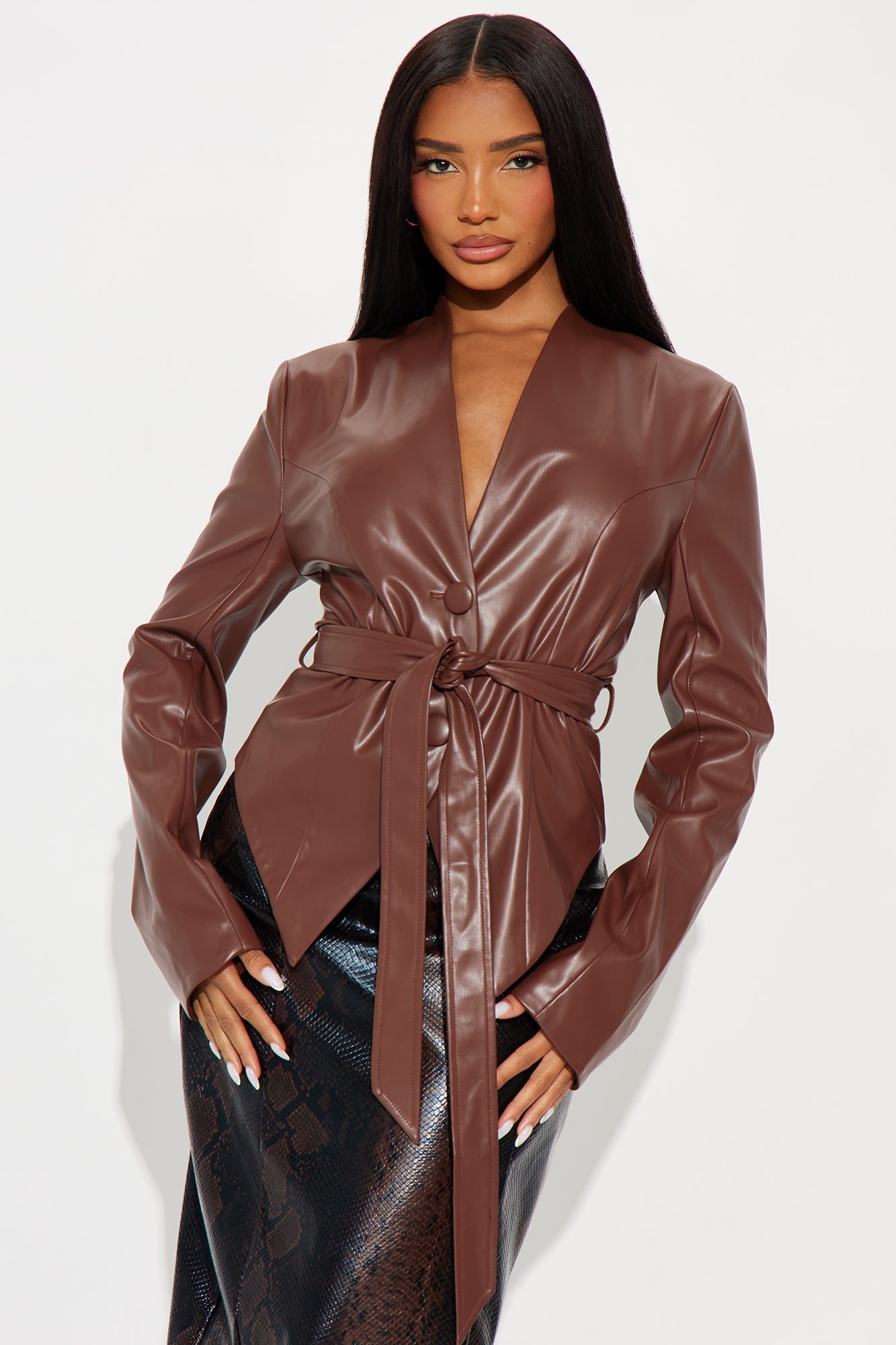 Boss Lady Faux Leather Blazer - Brown