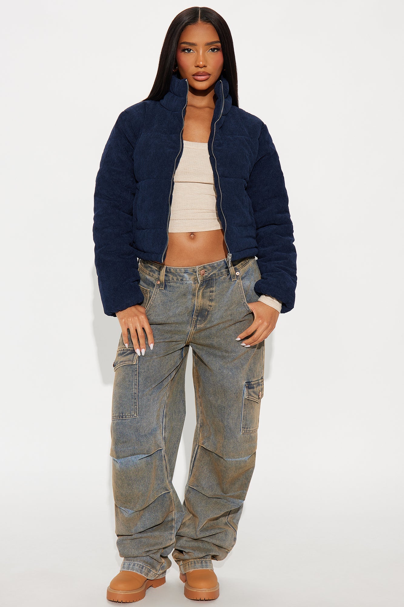 Cozy Corduroy Puffer Jacket - Navy