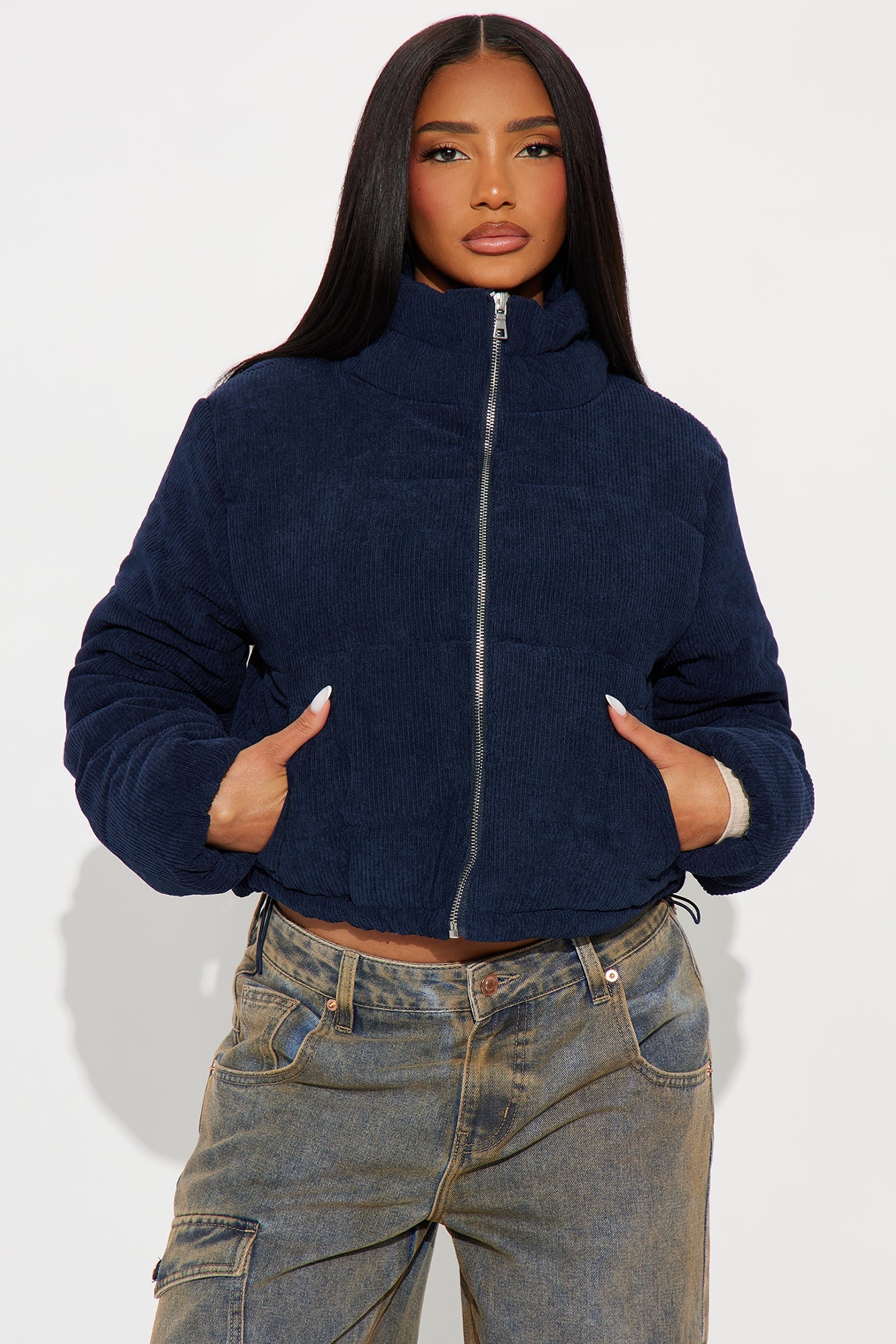 Cozy Corduroy Puffer Jacket - Navy