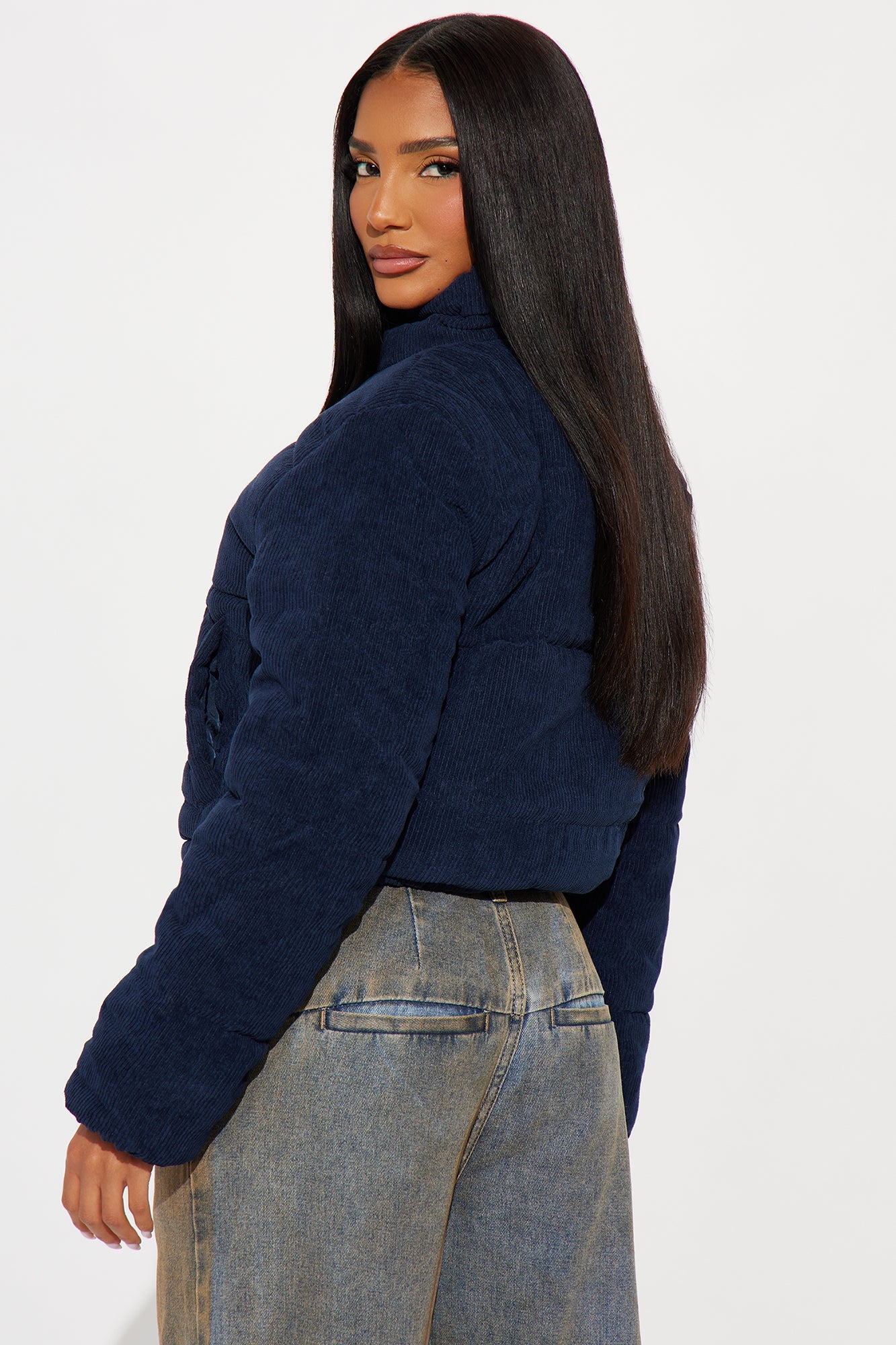 Cozy Corduroy Puffer Jacket - Navy