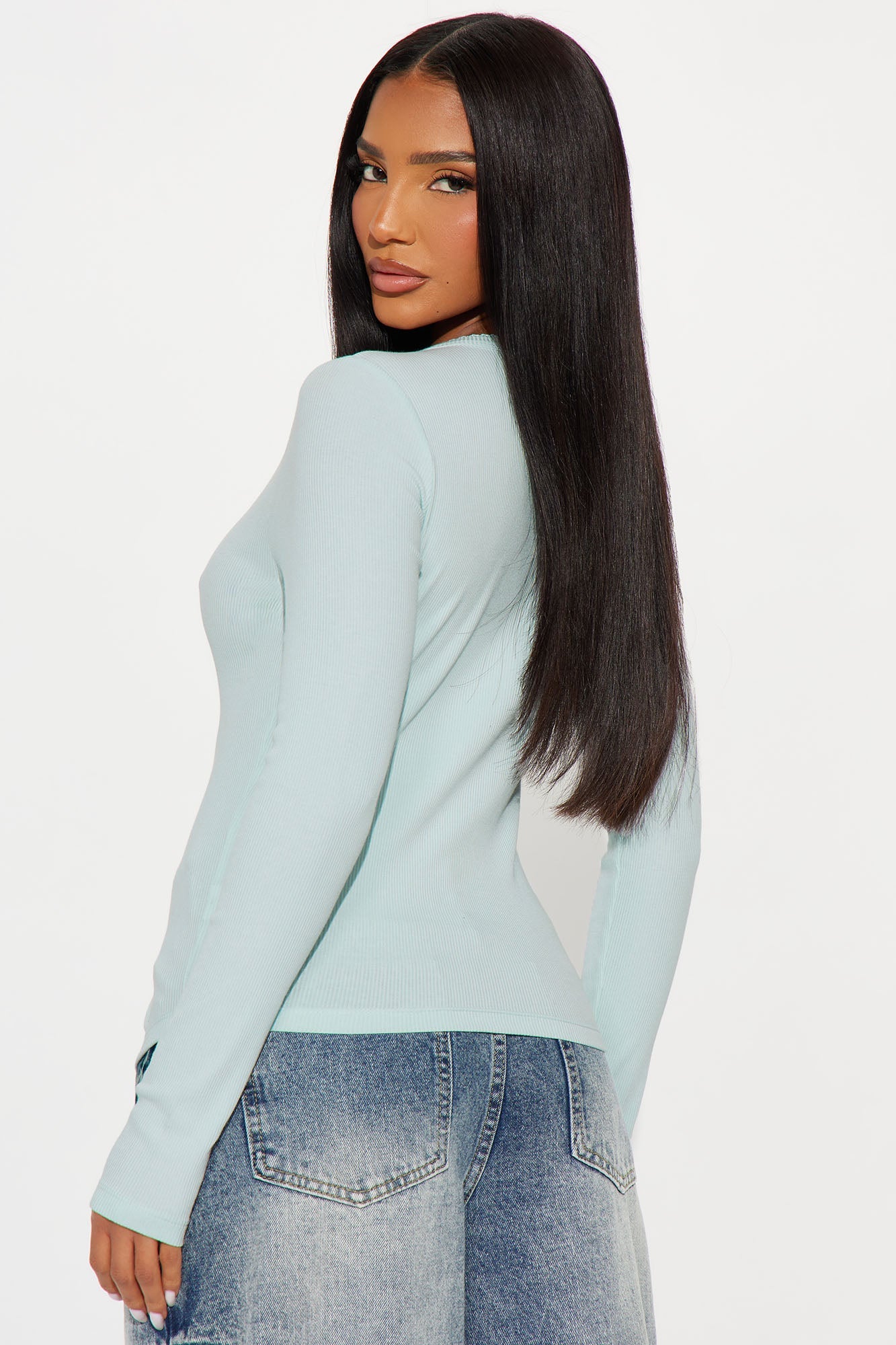 Maddie Button Up Ribbed Top - SkyBlue