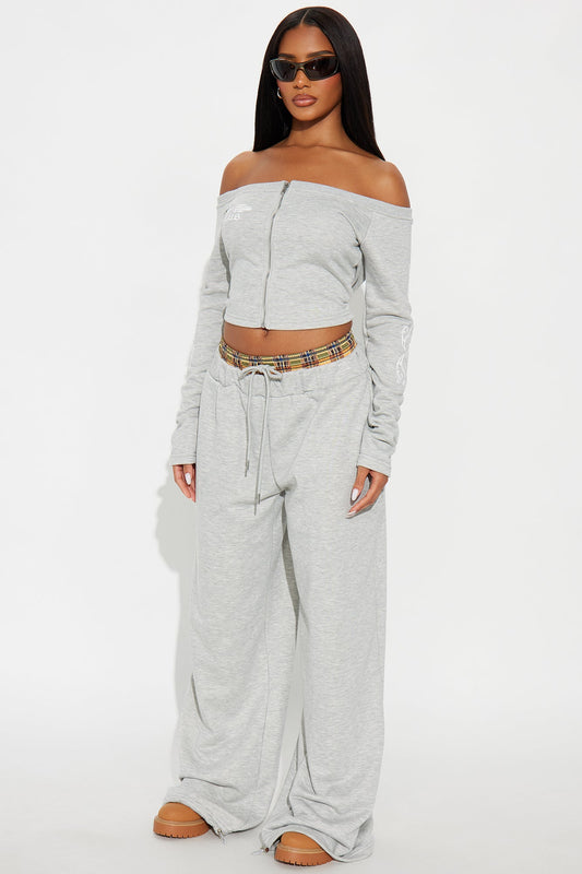 Hanging Out Off Shoulder Pant Set - Heather Grey