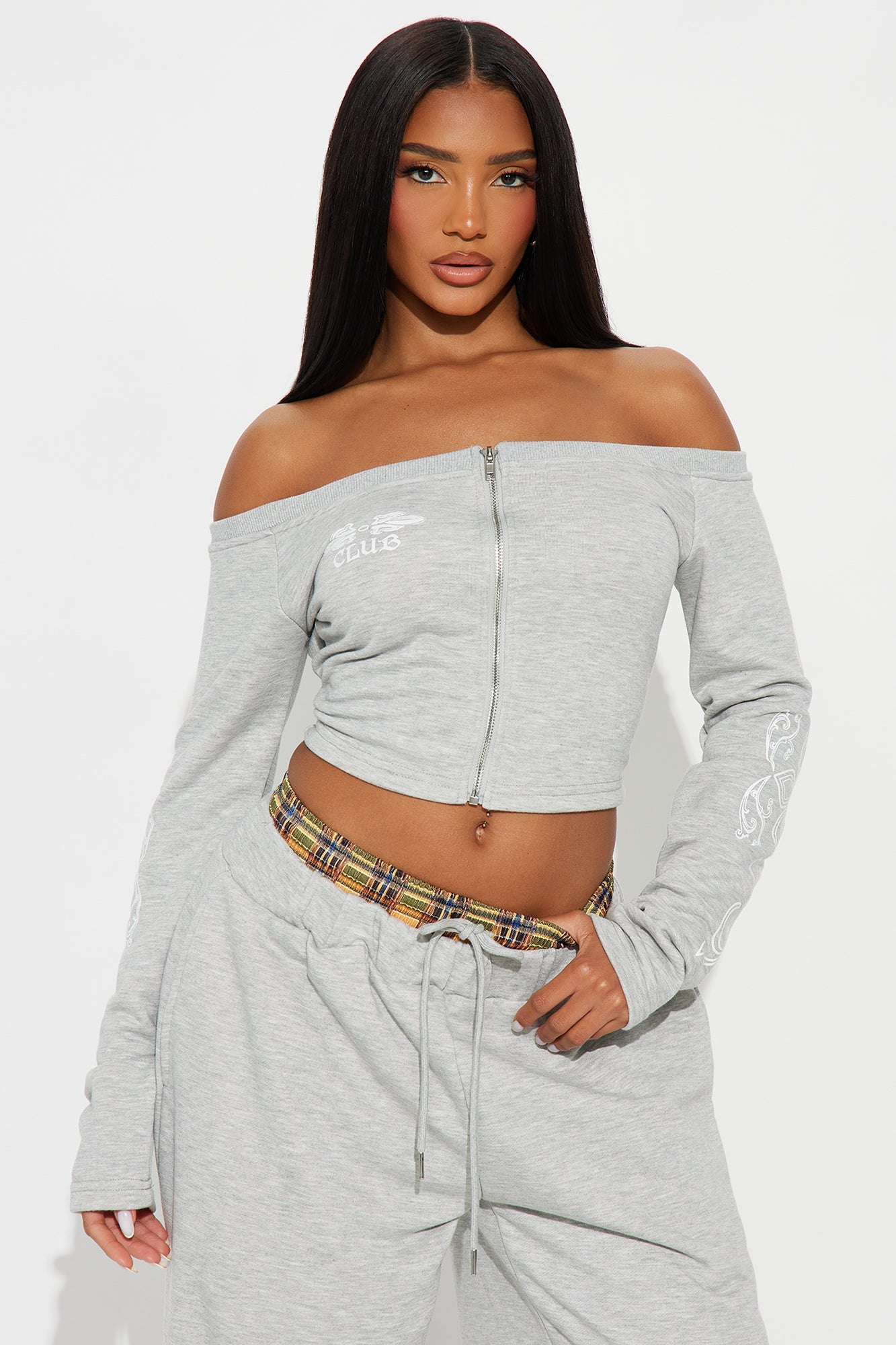 Hanging Out Off Shoulder Pant Set - Heather Grey