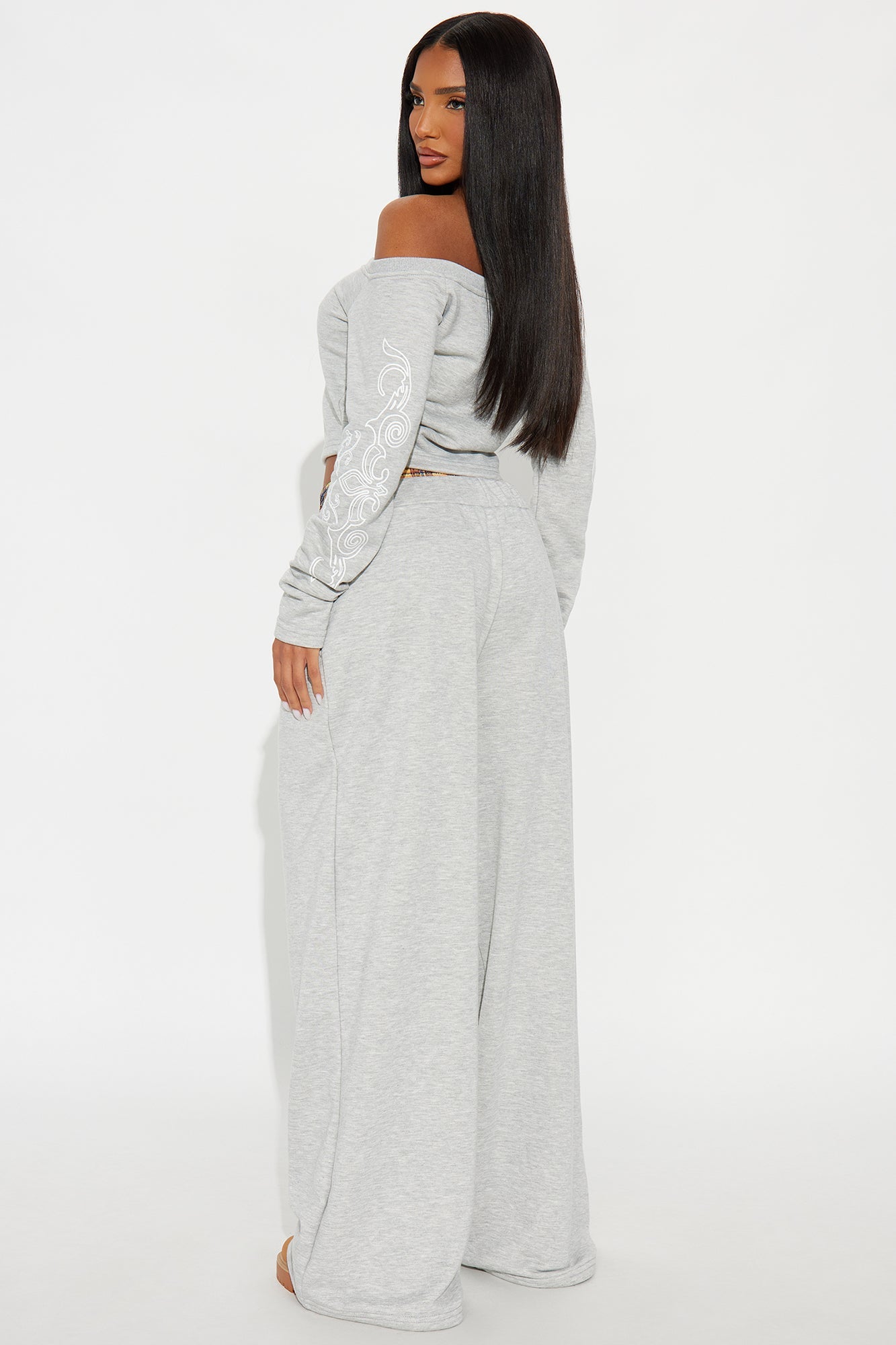 Hanging Out Off Shoulder Pant Set - Heather Grey