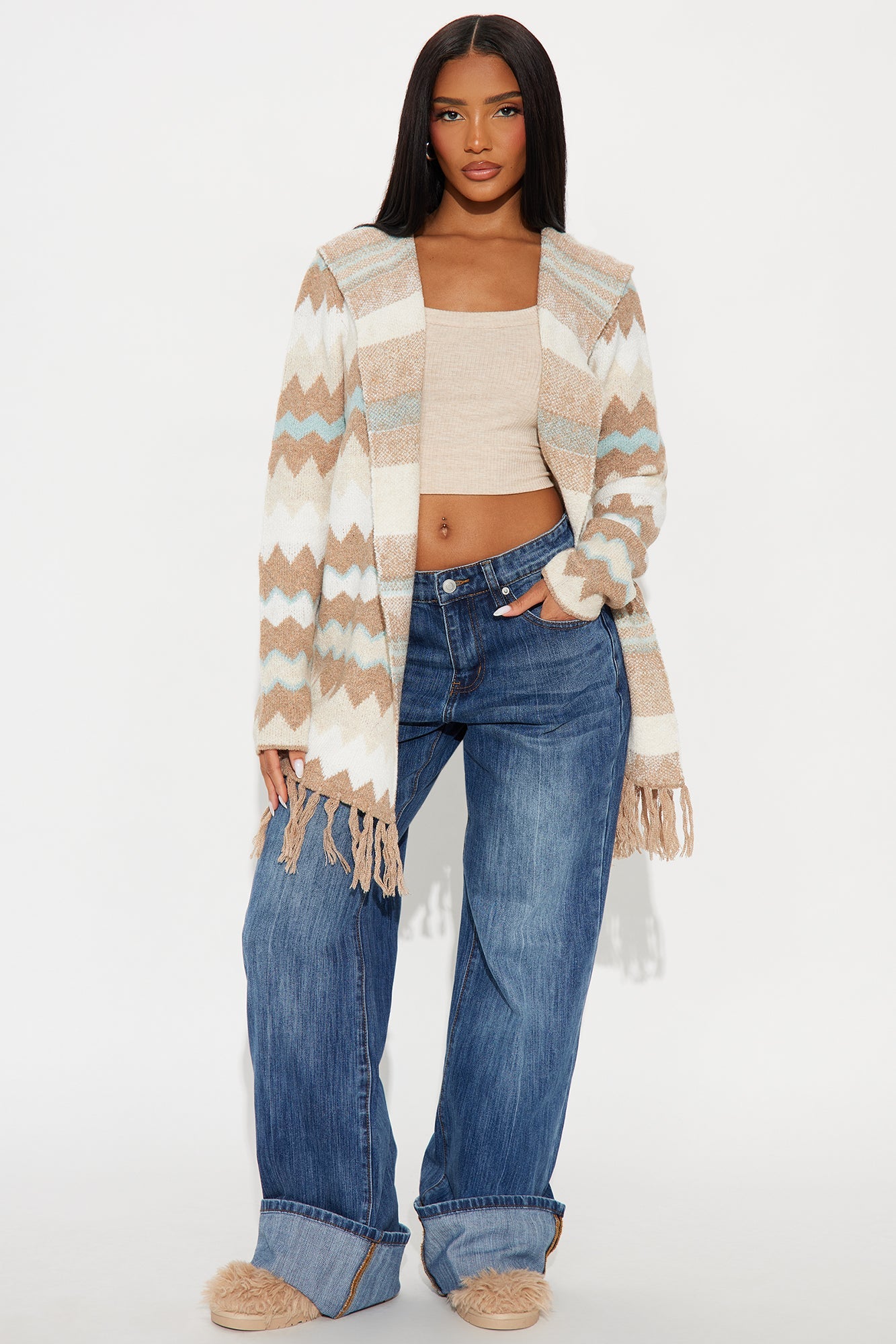 In Love with The Fringe Life Cardigan - Mocha/combo