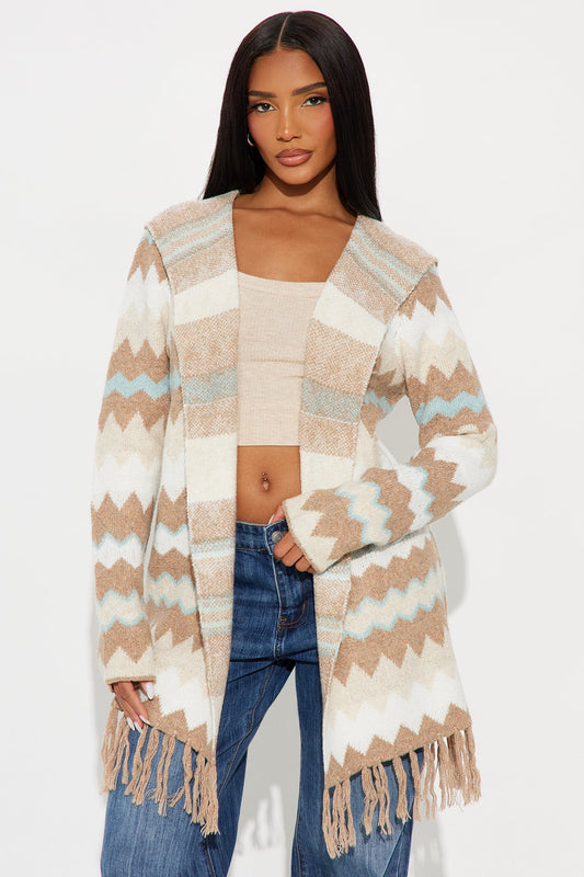 In Love with The Fringe Life Cardigan - Mocha/combo