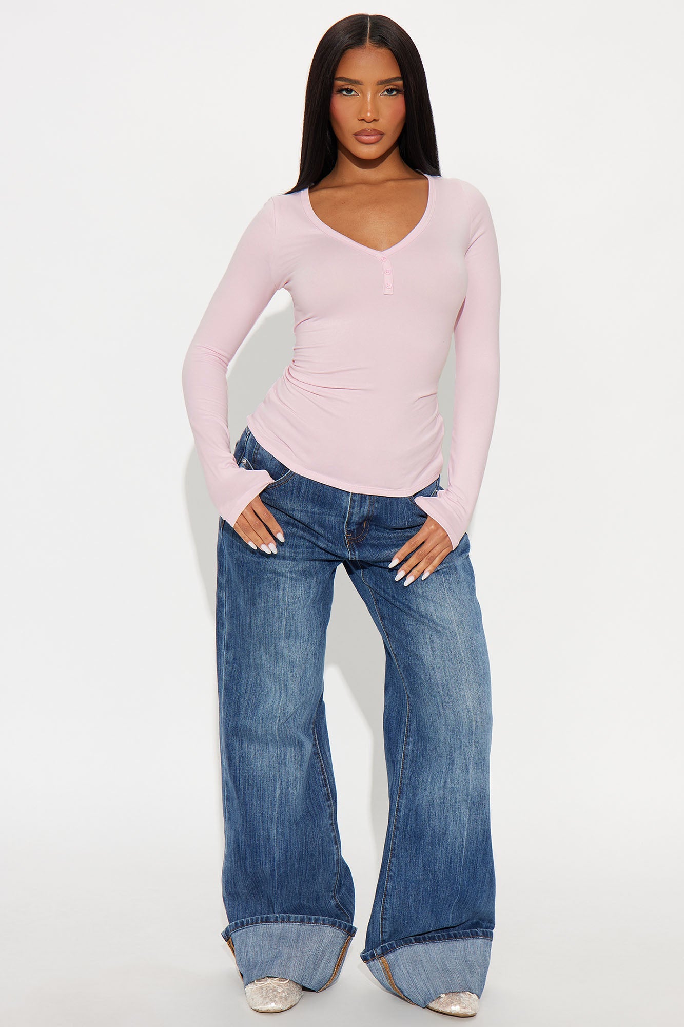 Kelis Long Sleeve Henley Top - Pink