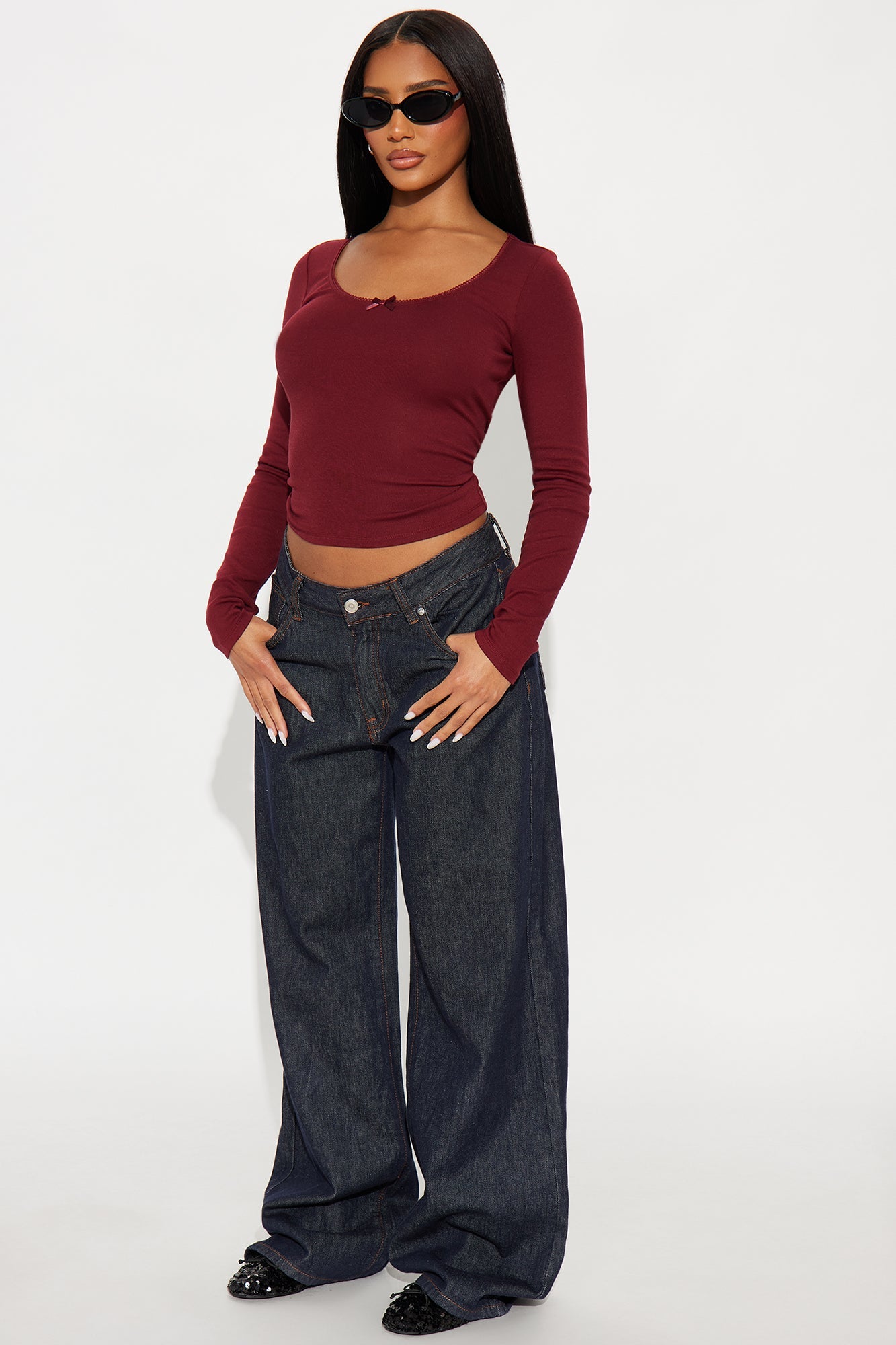 Tanya Ribbed Long Sleeve Top - Wine