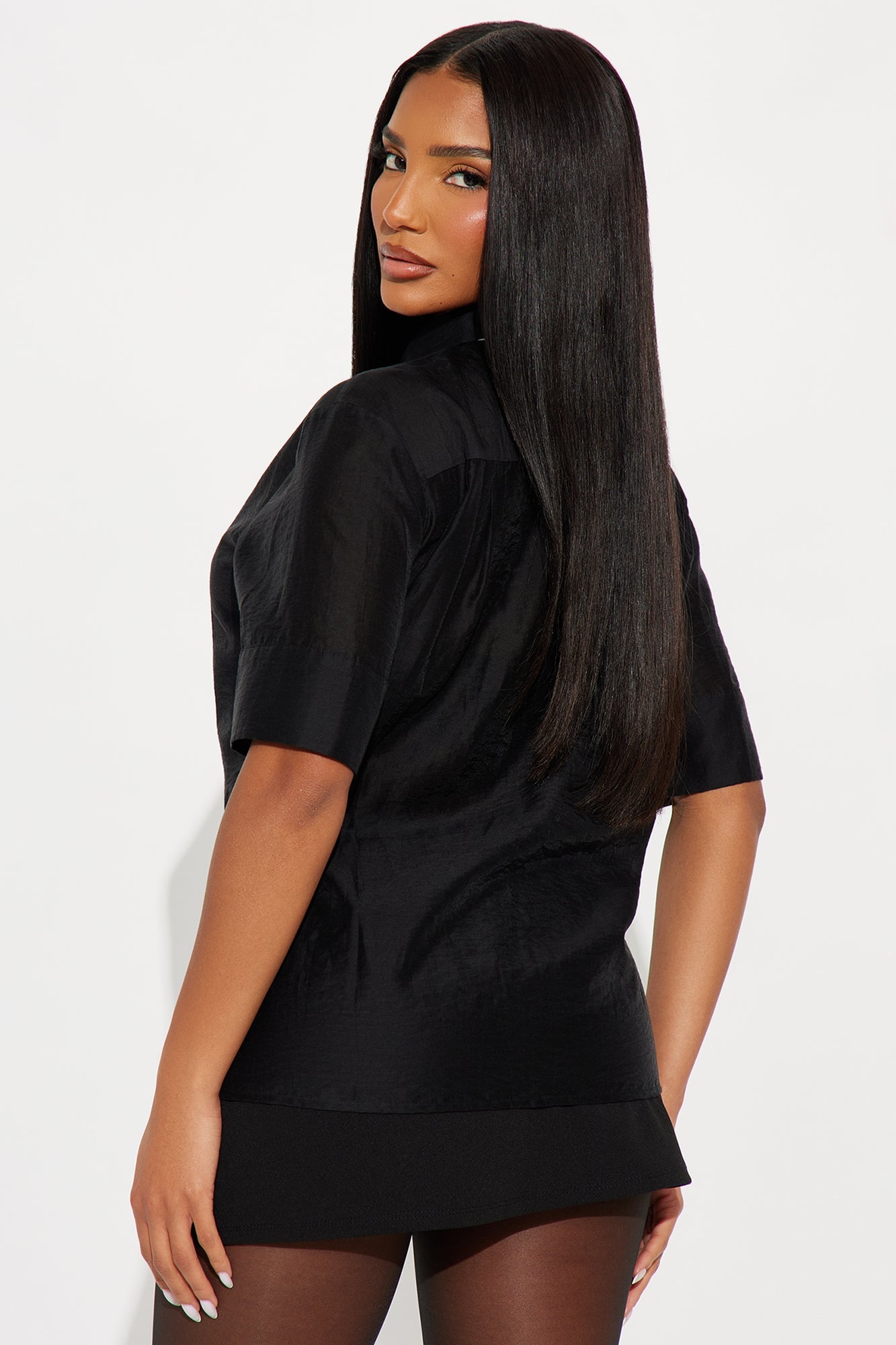 Give It A Try Neck Tie Organza Shirt - Black/White