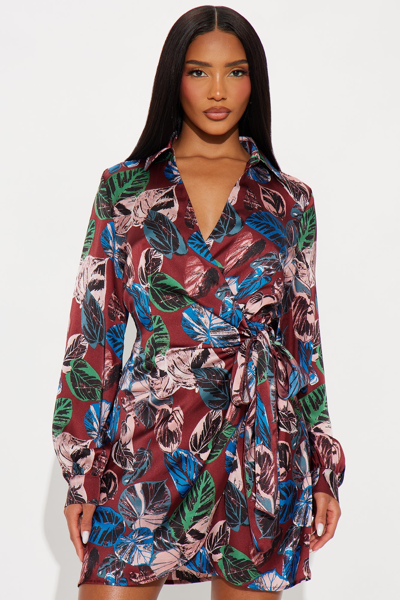 Isolde Satin Mini Dress - Burgundy/combo