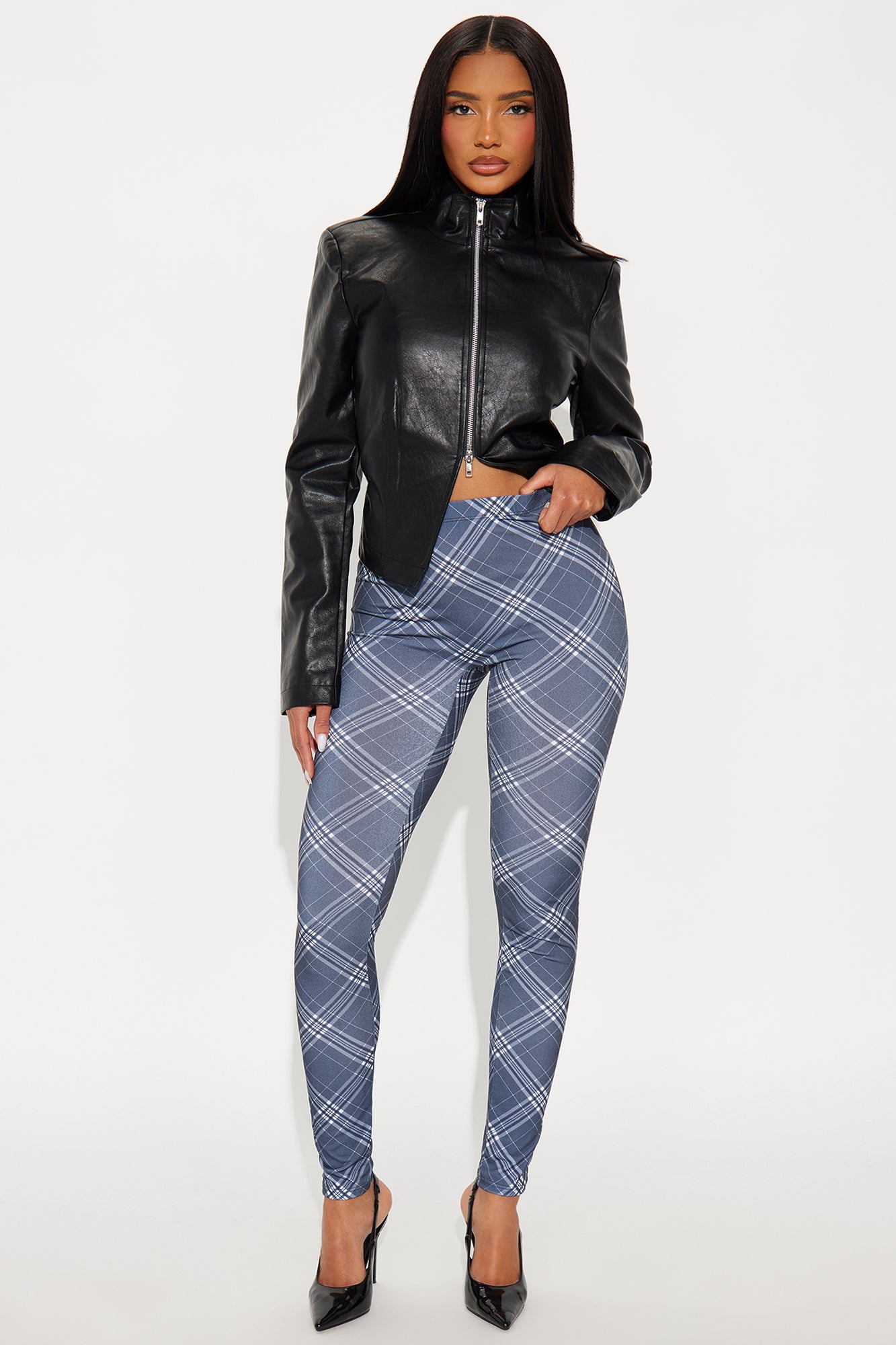 Carmen Mid Rise Plaid Legging - Grey/combo
